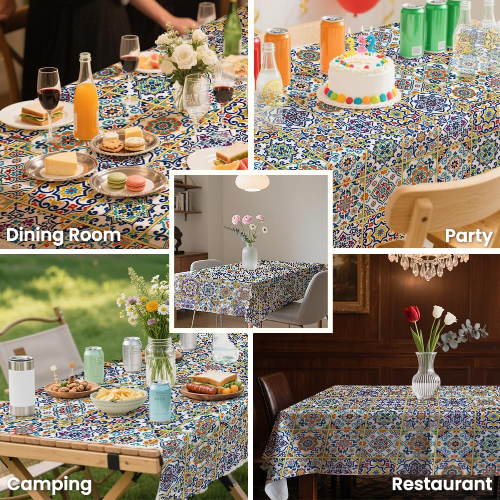 ANATTASOUL Tile Pattern Rectangle Table Cloth Waterproof 6ft Fall Tablecloth, 84"x60" Stain Resistant and Wrinkle Free Table Cover for Dining Party Buffet Camping Wedding