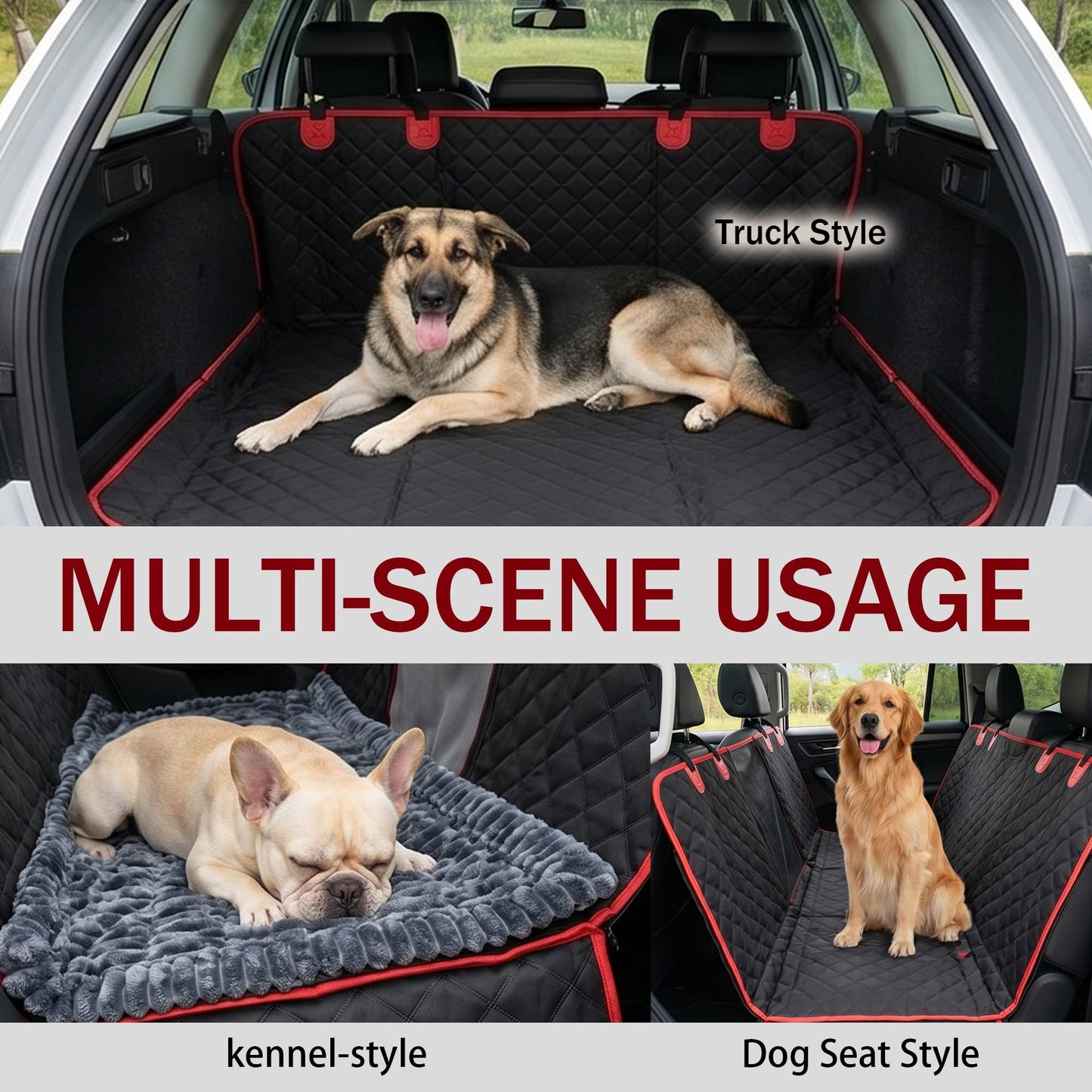 Dog Car Seat Cover for Back Seat with Soft Blankets, New Upgraded Waterproof Dog Hammock with Mesh Window, Wear-Resistant Hard Bottom Back Seat Holds 500 lbs, 66"x60"Size Fits Cars, Trucks, SUVs