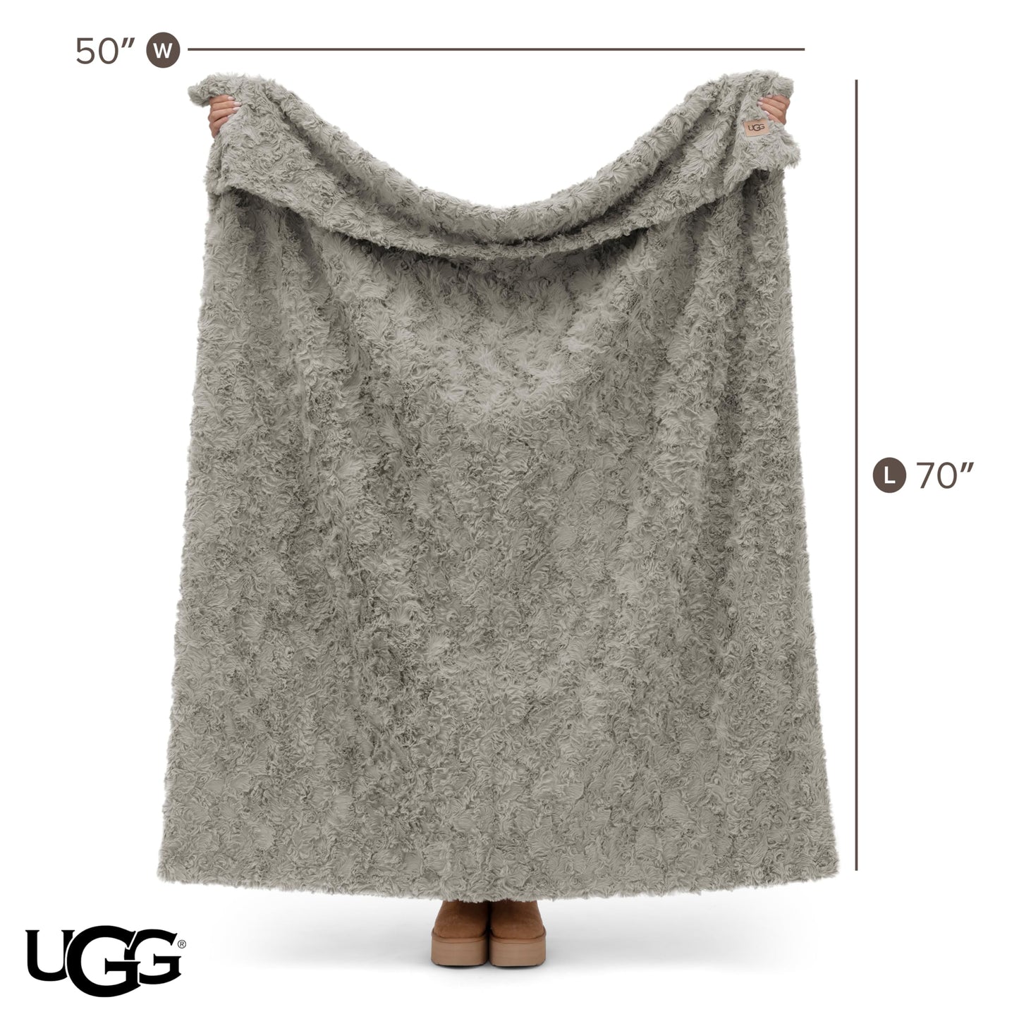UGG Adalee Faux Fur Throw Blanket for Couch, Cozy Fuzzy Blanket for Chair or Bed, Easy Care Reversible Fluffy Throw, Luxury Home Decor, 50-inch x 70-inch, Seal Grey