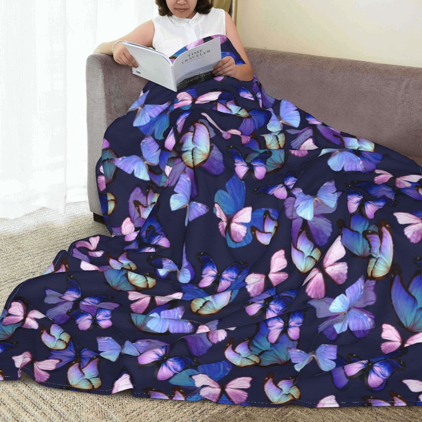 Nmbvcxz Butterfly Throw Blanket Cozy Flannel Fleece Blanket Air Conditioning Blanket for Living Rooms Sofa 50"x40"