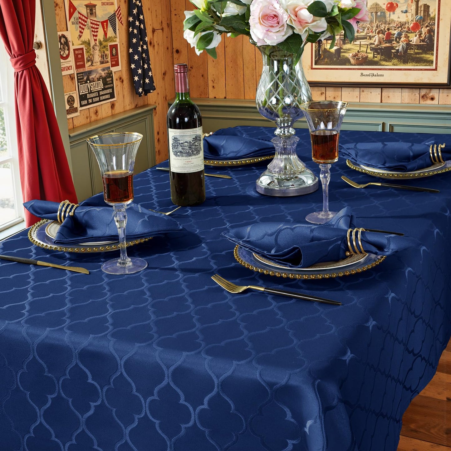 SASTYBALE Jacquard Rectangle Tablecloth, Navy Blue, 52" x 70"