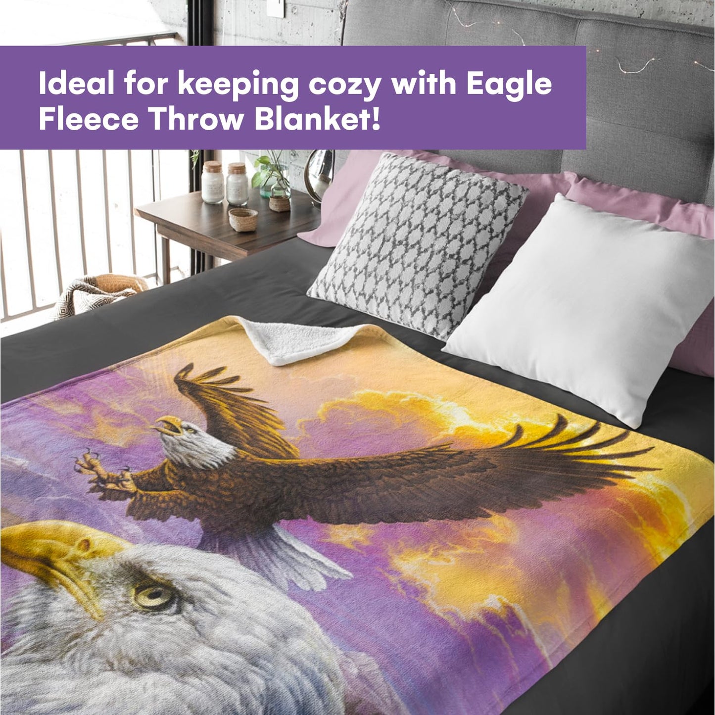 Dawhud Direct Eagle Fleece Throw Blanket, 50" x 60", Flying Eagle Print, Super Soft Plush, Unisex, Iii Eagle Clouds Color