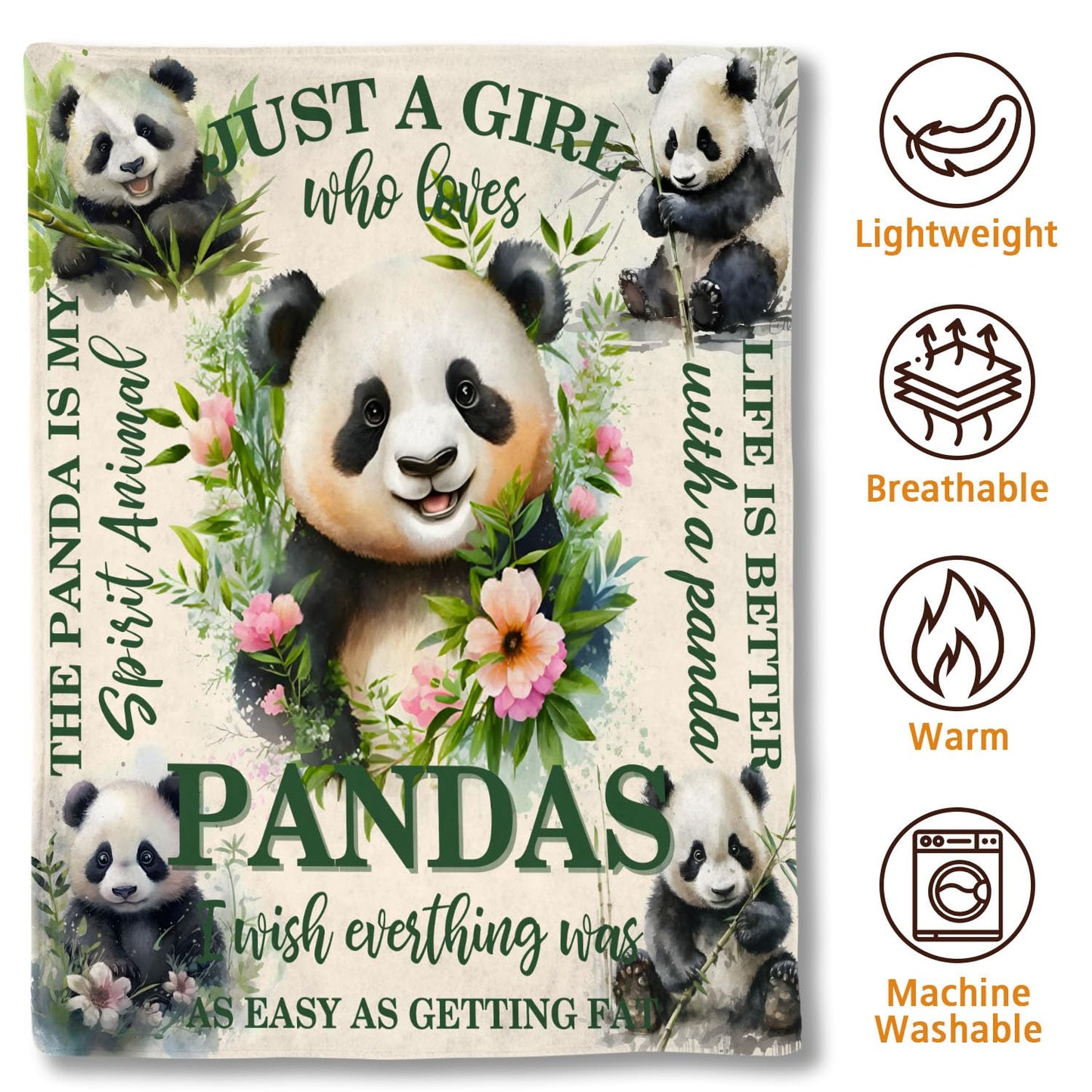 Lussues Nee Panda Blanket for Panda Lover,50" x 60" Fleece Throw Blanket for Couch Sofa Bed