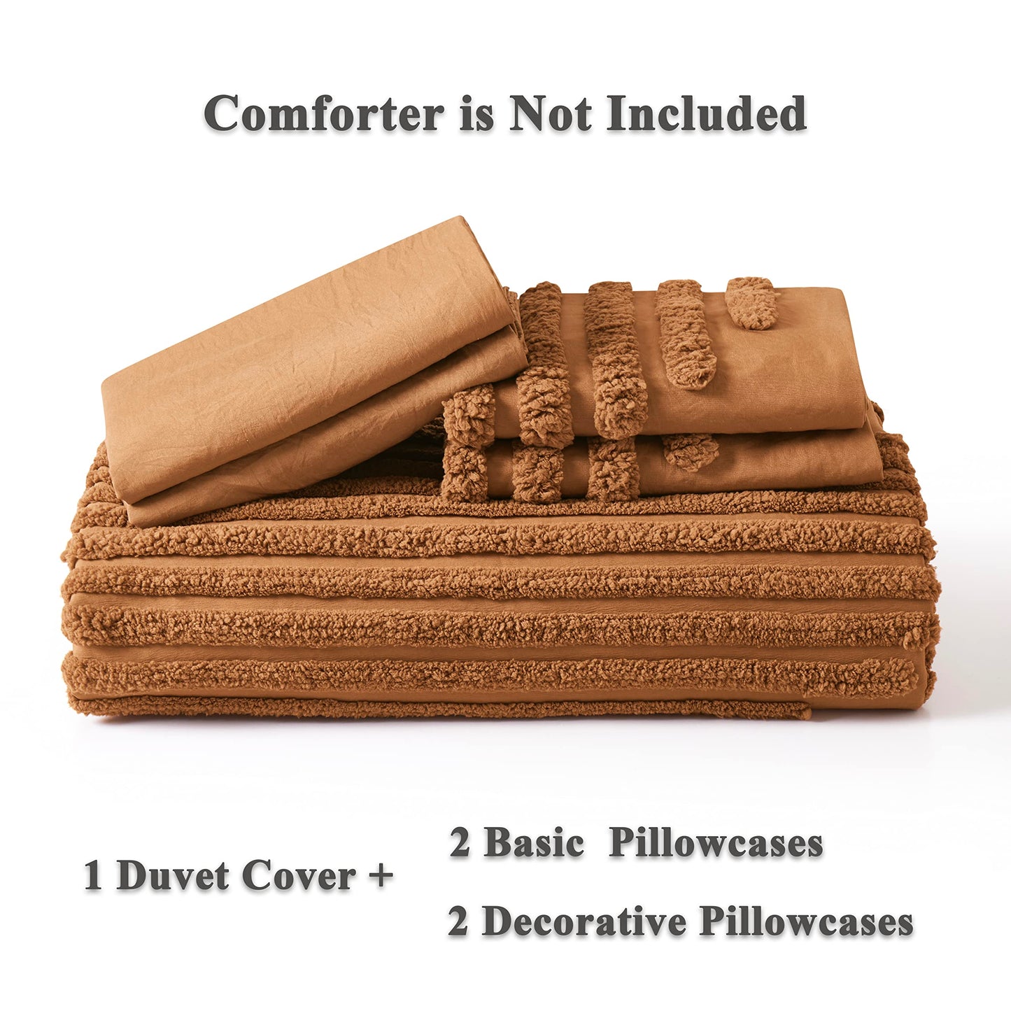 BEDAZZLED Queen Size Duvet Cover, 5 Pieces Pumpkin Brown Textured Duvet Cover Sets, Soft and Breathable Boho Tufted Bedding Comforter Cover Set for Gifts, Comforter Not Included (Pumpkin Brown, Queen)