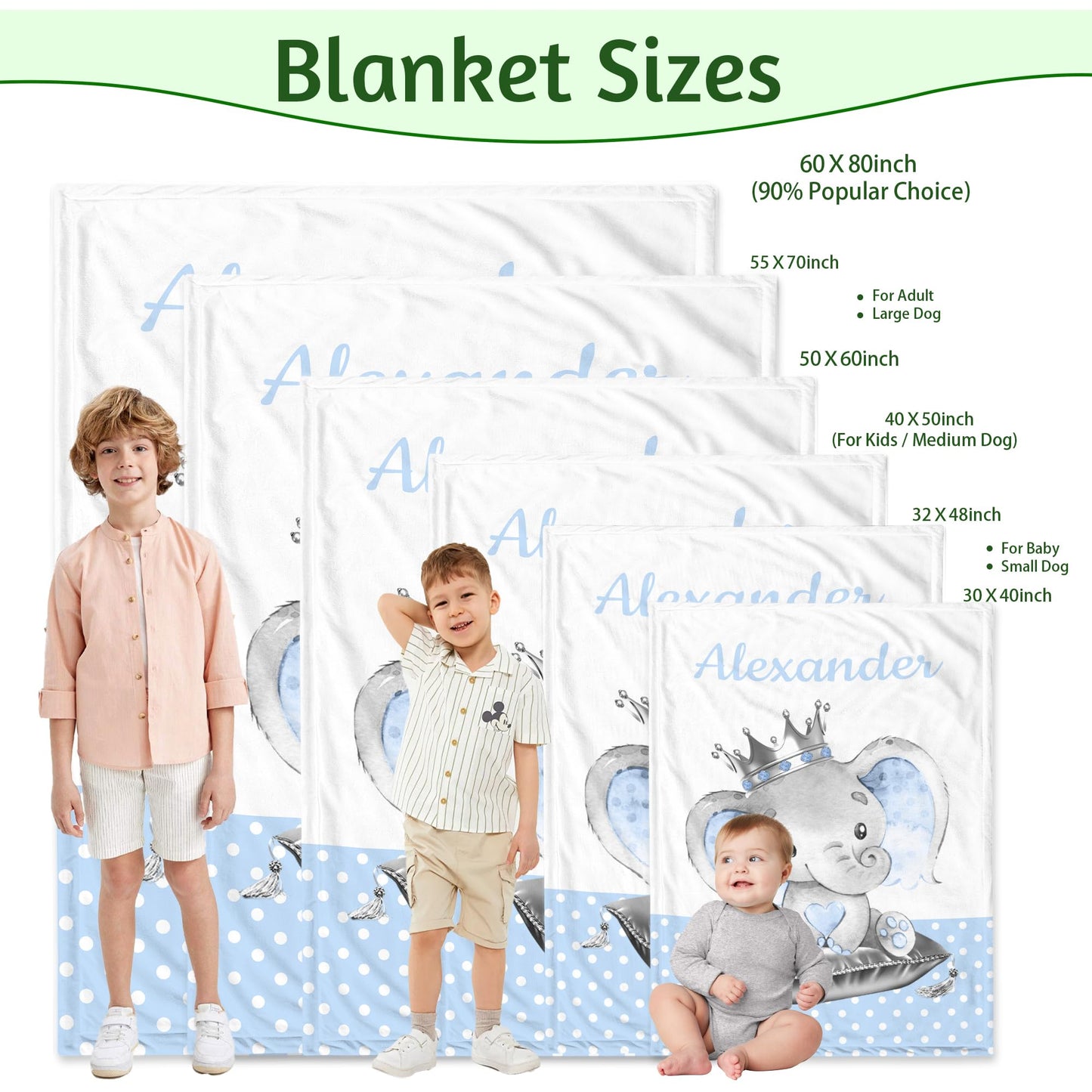 MAIWELL Personalized Baby Blankets for Boys Girls, Custom Elephant Kids Blanket with Name, Newborn Blanket, Receiving Blankets for Customized Baby Shower Christmas Birthday Gifts