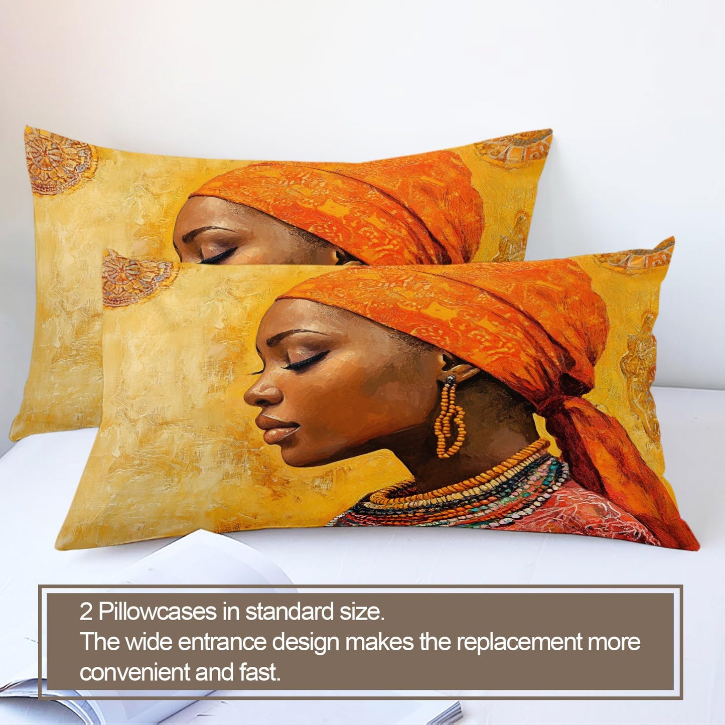PAISUOQ African Woman Bedding Sets, Black Women Duvet Cover Queen, African Girl Comforter Cover with Zipper Ties, 3 Pieces with 2 Pillowcases, Home Decor & Gifts