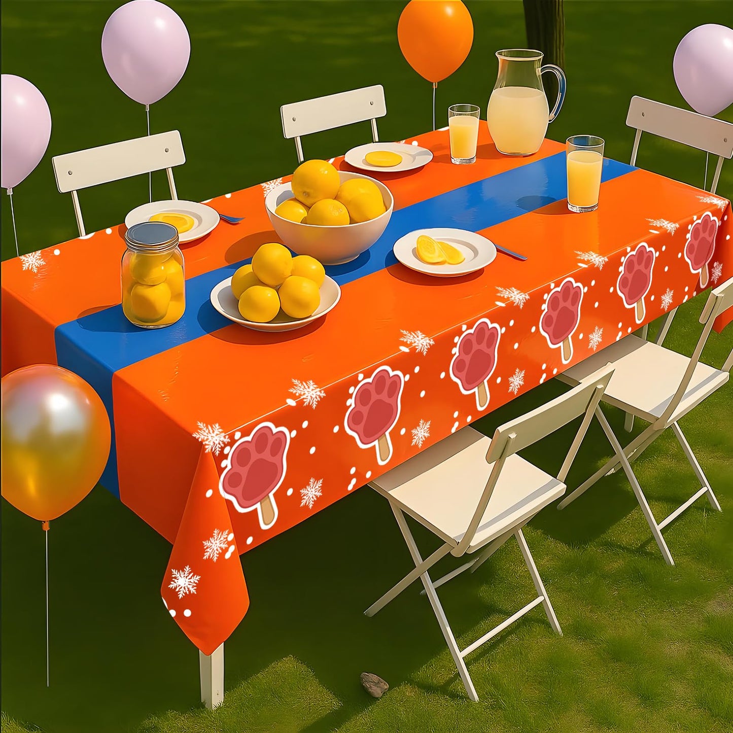 iCrius Animal Paw Design Party Tablecloths - 3 Piece Set (54"x108") - Dog/Cat Theme Birthday Supplies, Disposable Plastic Table Covers