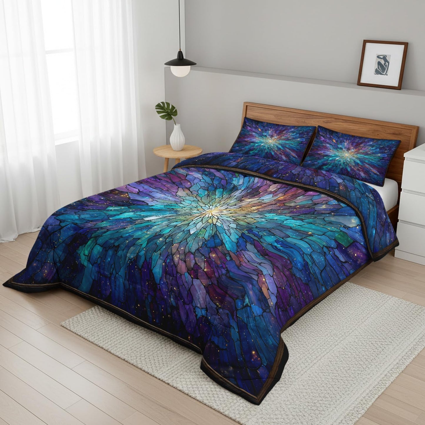 Flumoxa Stained Glass Comforter Full Size, Mandala Psychedelic Floral Comforter Down Alternative All Season Bedding, Stained Glass Bed Set Full with Pillowcase, Bedroom Decor