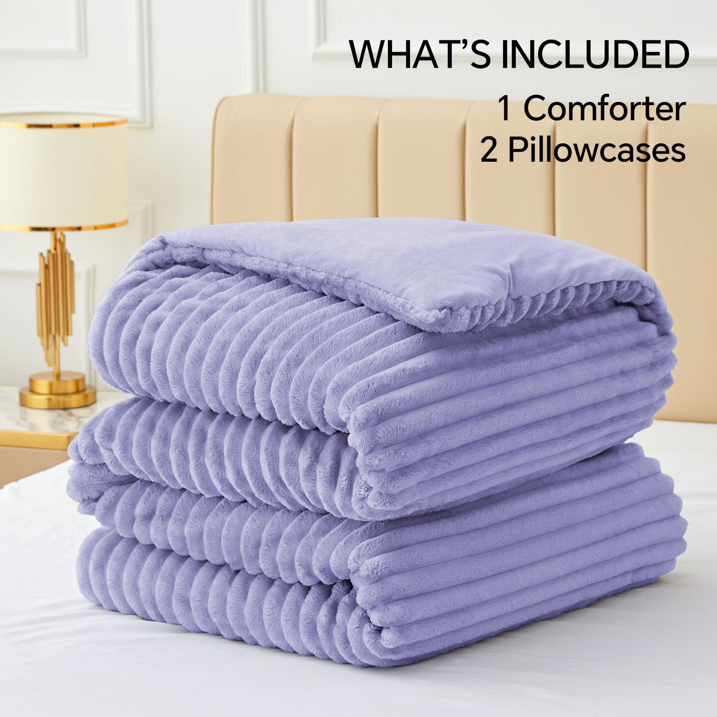 BEDELITE Fleece Queen Comforter Set -Super Soft & Warm Fluffy Lavender Bedding, Luxury Fuzzy Heavy Bed Set for All Season with 2 Pillow Cases