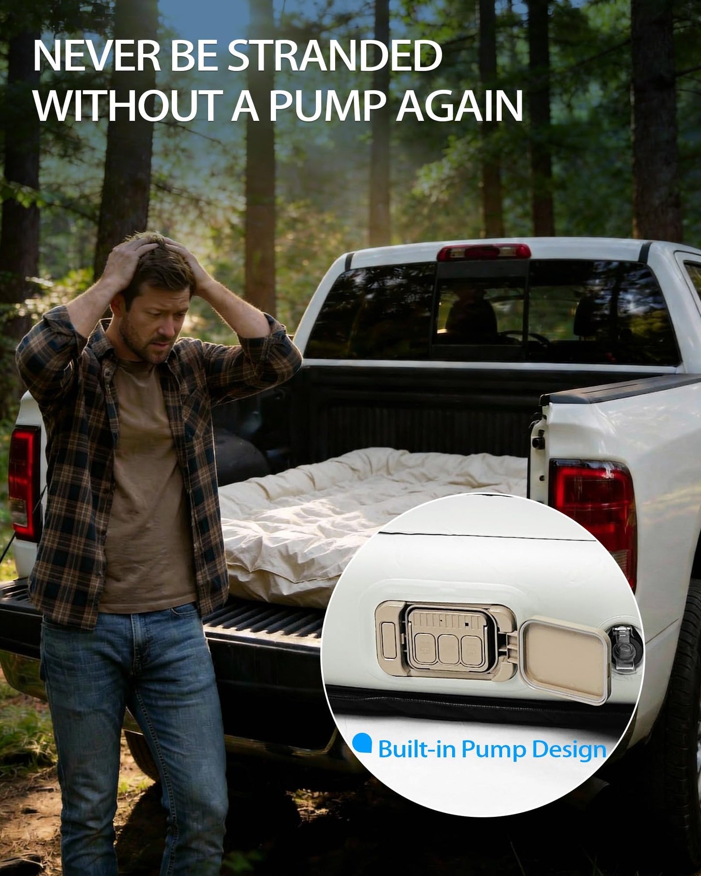 ZEZUT Truck Bed Air Mattress for 5.5-5.8 ft Full-Size Short Truck Beds, Built-in Rechargeable Pump, Soft Fabric Cover for Comfort & Protection, Carry Bag & Repair Kit, for Camping Travel