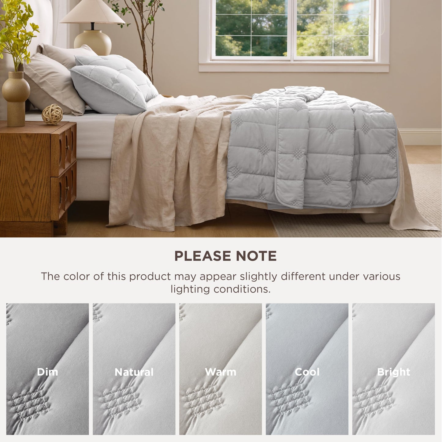 Bedsure Lightweight Comforter King Size – Extra Soft & Breathable Quilt Set, 3 Piece Prewashed Cotton-Like Polyester Bedding, Includes 1 Quilt 106x96 Inches with 2 Shams, Machine Washable, Light Grey