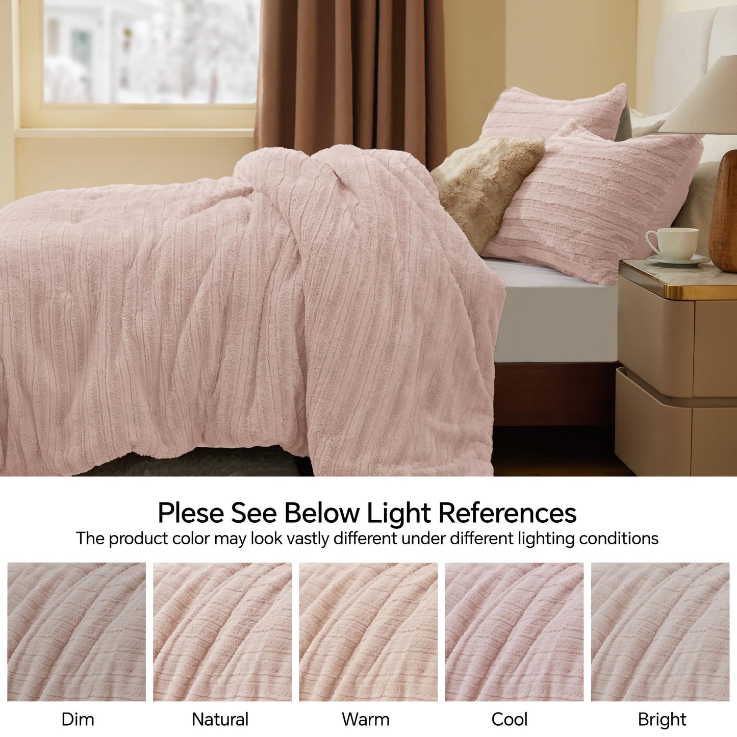 BEDELITE Fleece Queen Comforter Set -Super Soft & Warm Fluffy Pink Faux Fur Bedding, Luxury Fuzzy Heavy Bed Set for Winter with 2 Pillow Cases