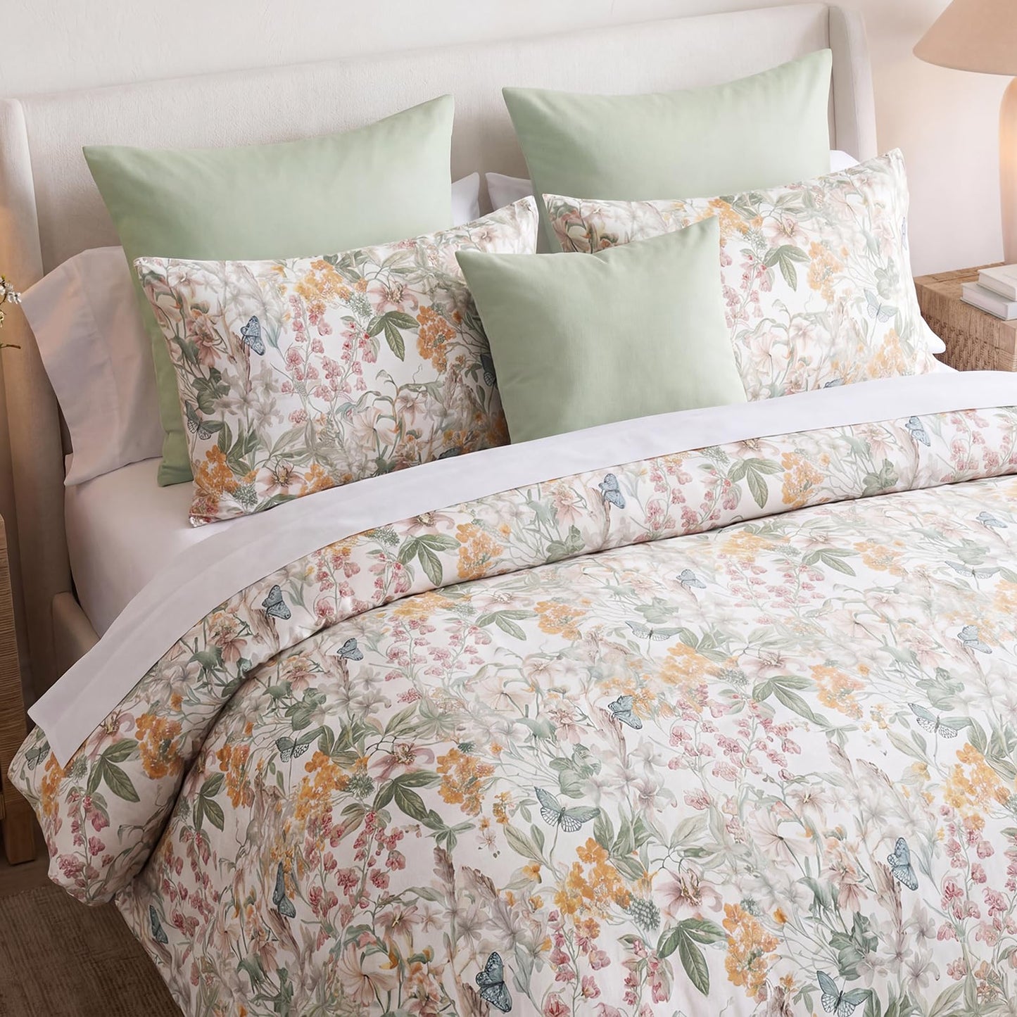 Bedorm Queen Duvet Cover 100% Cotton Floral Bedding Set with Zipper Closure Vintage Flower Leaf Botanical Bedding Soft & Durable French Country Duvet Cover Set