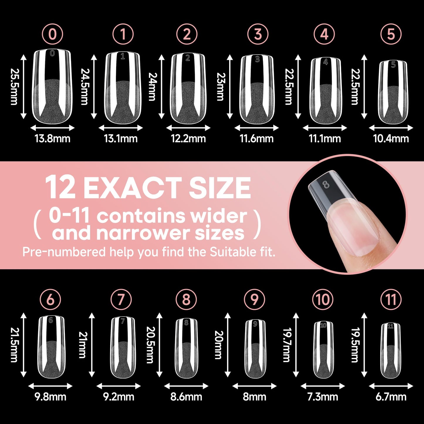 UNA GELLA Medium Square Gel Nail Tips Half Matte 312pcs Medium Square Gel Nails Full Cover False Acrylic Nails Tips for Press On Nails DIY Art Salon Nail Extensions, 12 Sizes
