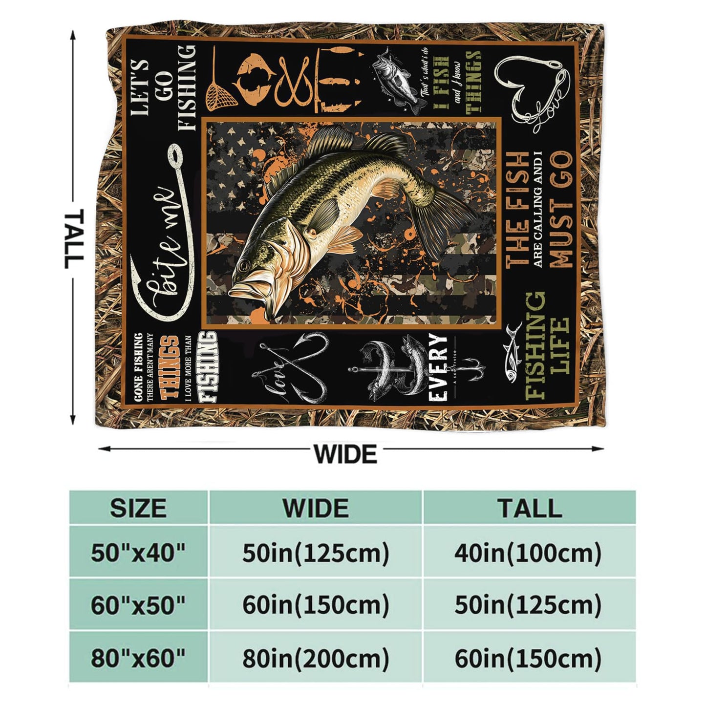 Dynova Fishing Blanket Cozy Plush Fish Throw Blankets Fuzzy Flannel Fleece Camo Fisherman Gifts Decor for Boys Men 50"X40"