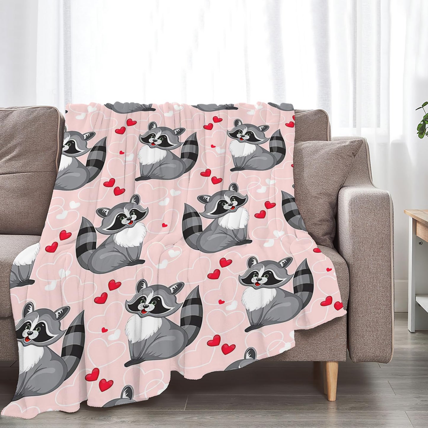 Tijuboni Pink Raccoon Throw Blanket Raccoon Gifts for Girls Boys Women Men Kids Adults Soft Flannel Fleece Blanket for Couch Sofa Bed Home Decor 40"x50"