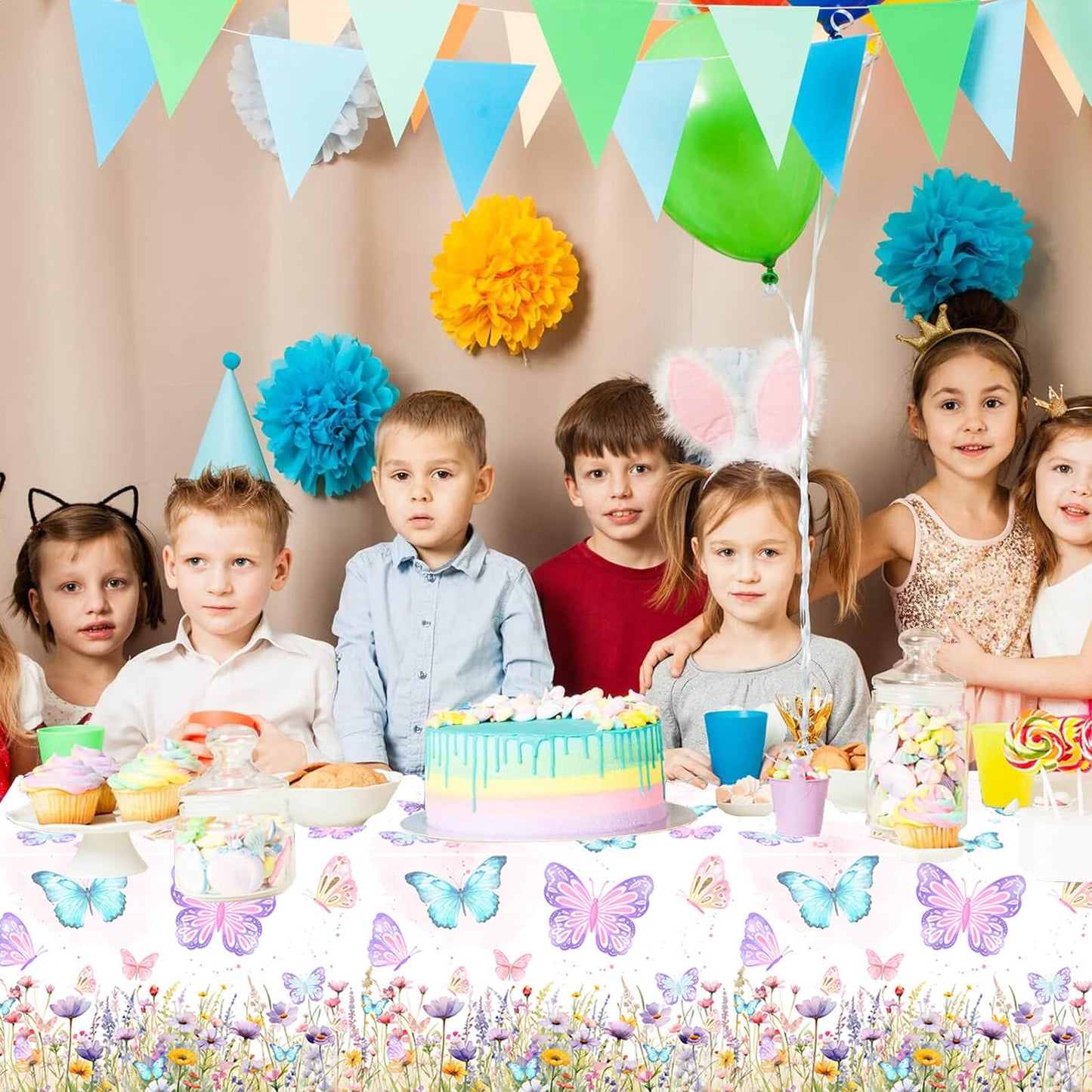 LetDec 6 Pack Butterfly Tablecloth Birthday Party Decorations for Spring Butterfly Theme Girls Baby Shower 1st 2nd 3rd 4th Birthday Party Table Supplies Favors, 108 x 54 Inch