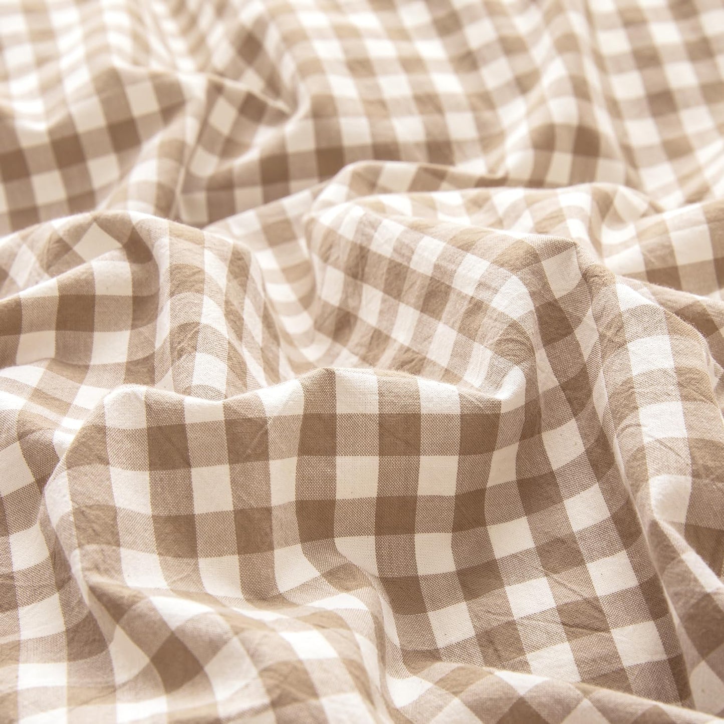 mixinni Beige Plaid Washed Cotton Pillowcases Set of 2 - King Size 20"x36" Farmhouse Pillow Shams with Envelope Closure, Ultra-Soft