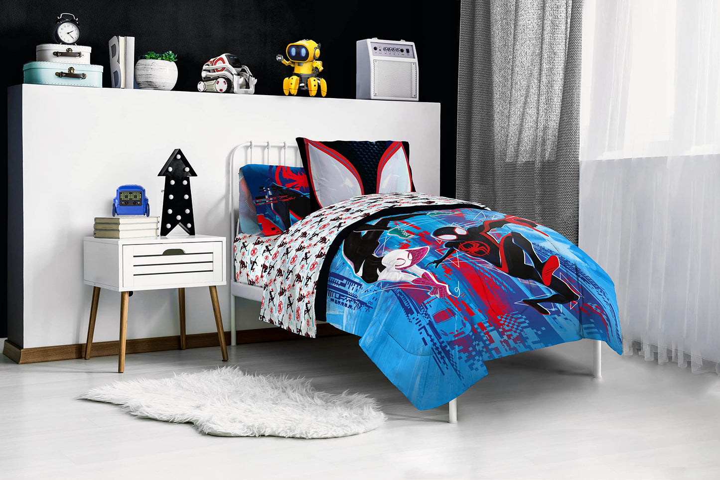Jay Franco Marvel Spiderman Spider-Verse 5 Piece Twin Comforter Set - Kids Bed in a Bag - Super Soft Fade Resistant Microfiber Machine Washable - Miles Morales & Ghost-Spider (Official Marvel Product)