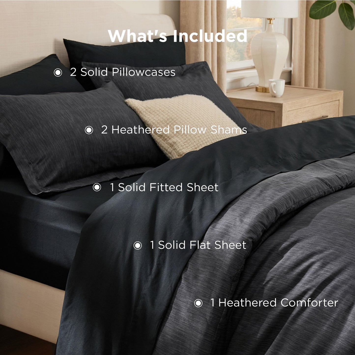 Bedsure King Size Comforter Set Black - Bed in a Bag King Bedding 7 Pieces, Cationic Dyed Bed Set Gift for Family, Black Soft Bedding for All Seasons Comforter with Sheets, Pillowcases & Shams