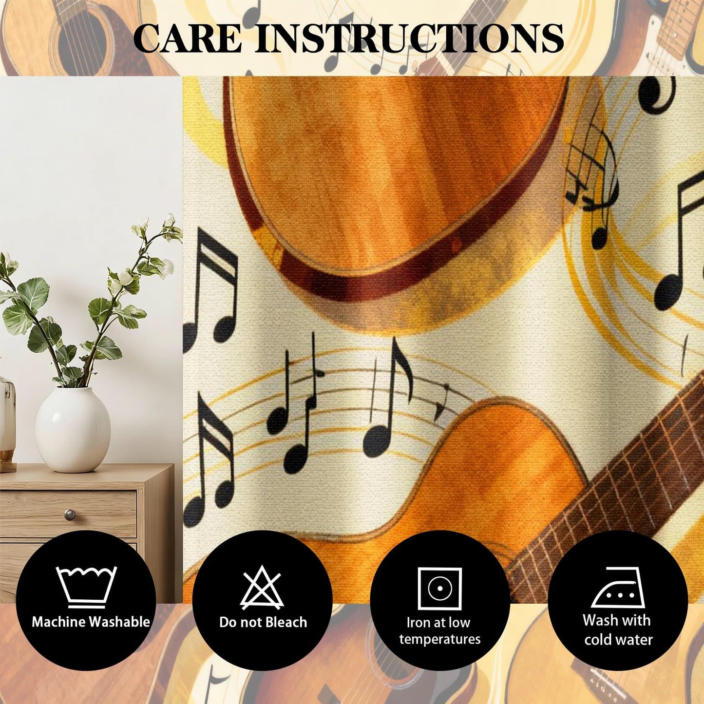 MBVZGUK Vintage Guitar Music Note Curtains 96 Inch Long 2 Panels, Classical Acoustic Electric Guitar Pattern Window Drapes, Thermal Insulated Blackout Curtains for Music Studio