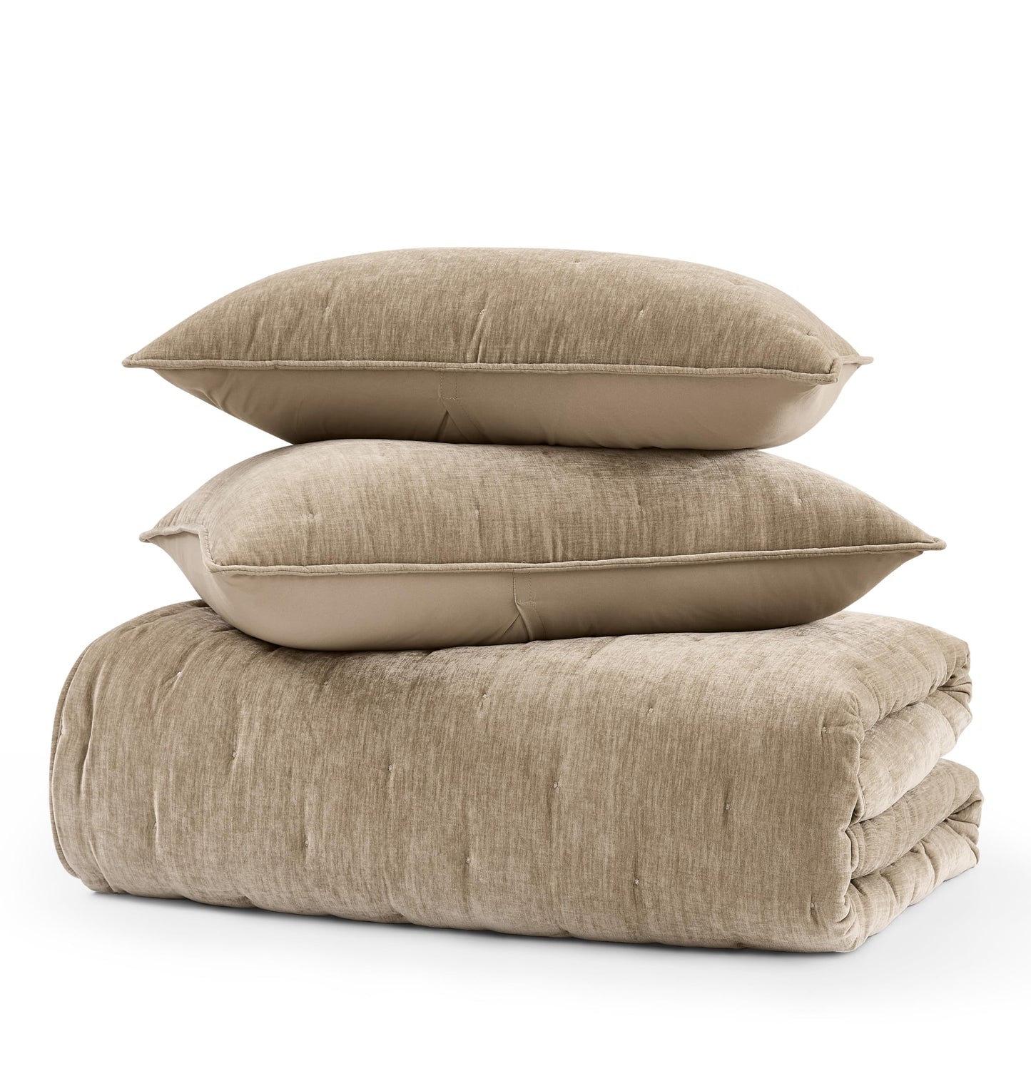 WDCOZY Chenille Velvet Queen Size Quilt Set - Beige Cloud Soft Lightweight Bedspread, Neutral Tan Farmhouse Country Rustic Coverlet, Taupe Camel Modern Bedding Warm Thin Comforter, 3 Pieces