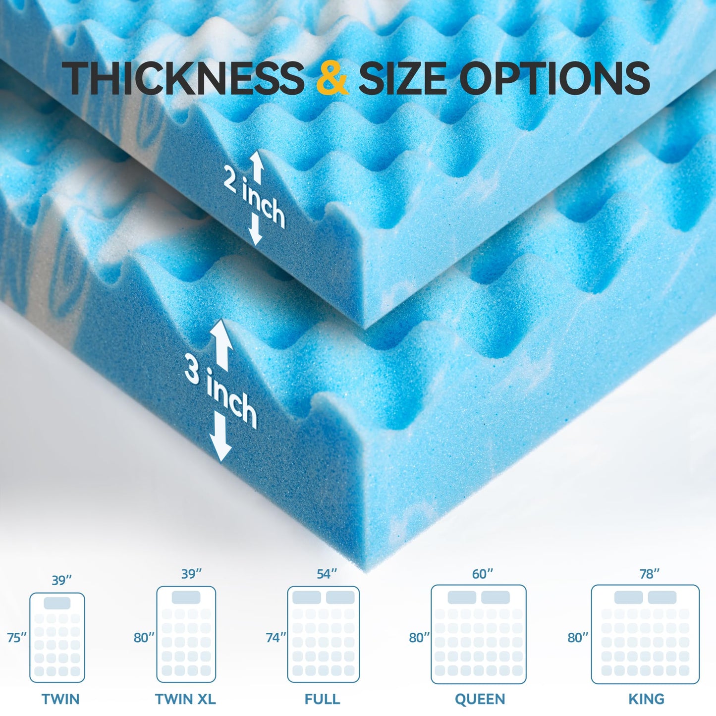 SINWEEK 2 Inch Egg Crate Memory Foam Mattress Topper Twin Size, Soft Mattress Pad for Back Pain Relief, Bed Topper, CertiPUR-US Certified, Blue