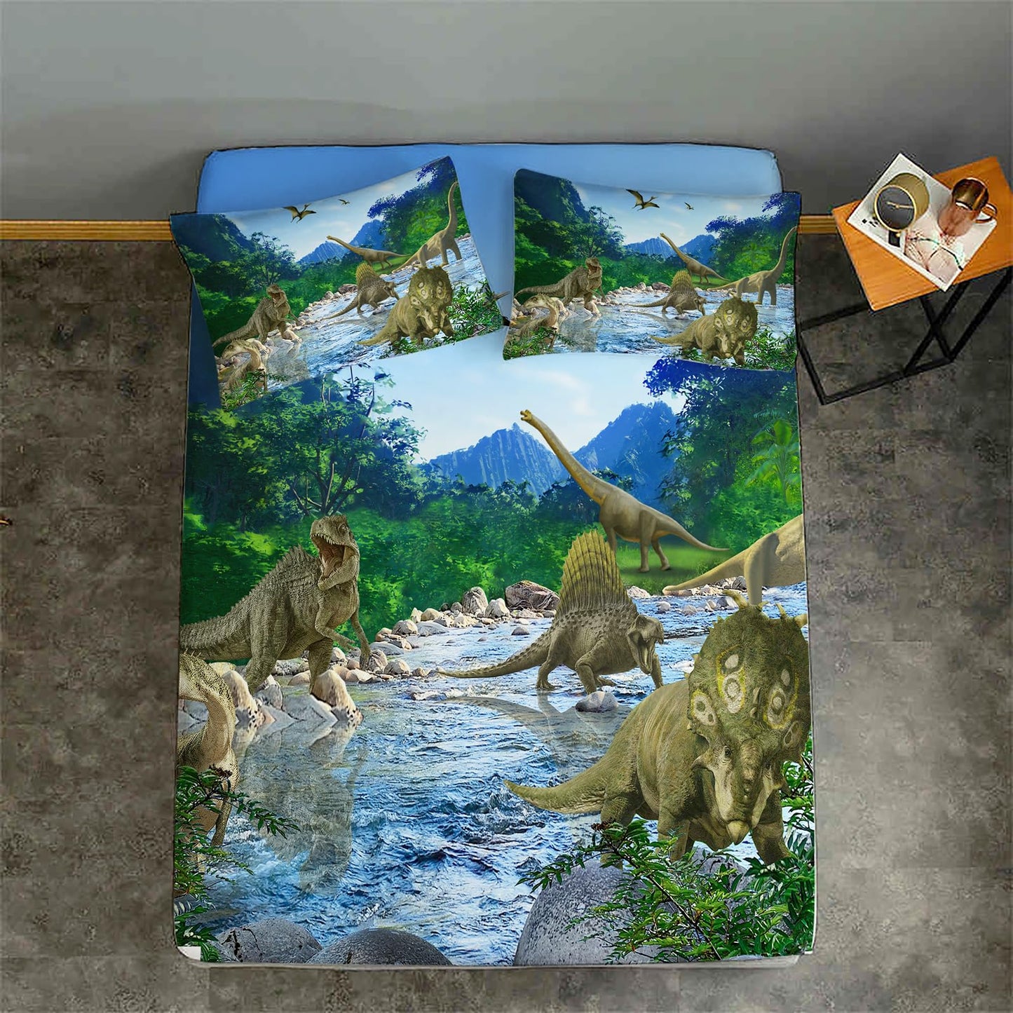 NiuOne Dinosaurs Twin Fitted Sheet 2Pcs Twin Sheets Set Kids 3D Realistic Dinosaur Fitted Sheets Set Ancient Jungle Dinosaur Bed Sheet Kids Soft Microfiber Bedding Sheets Set