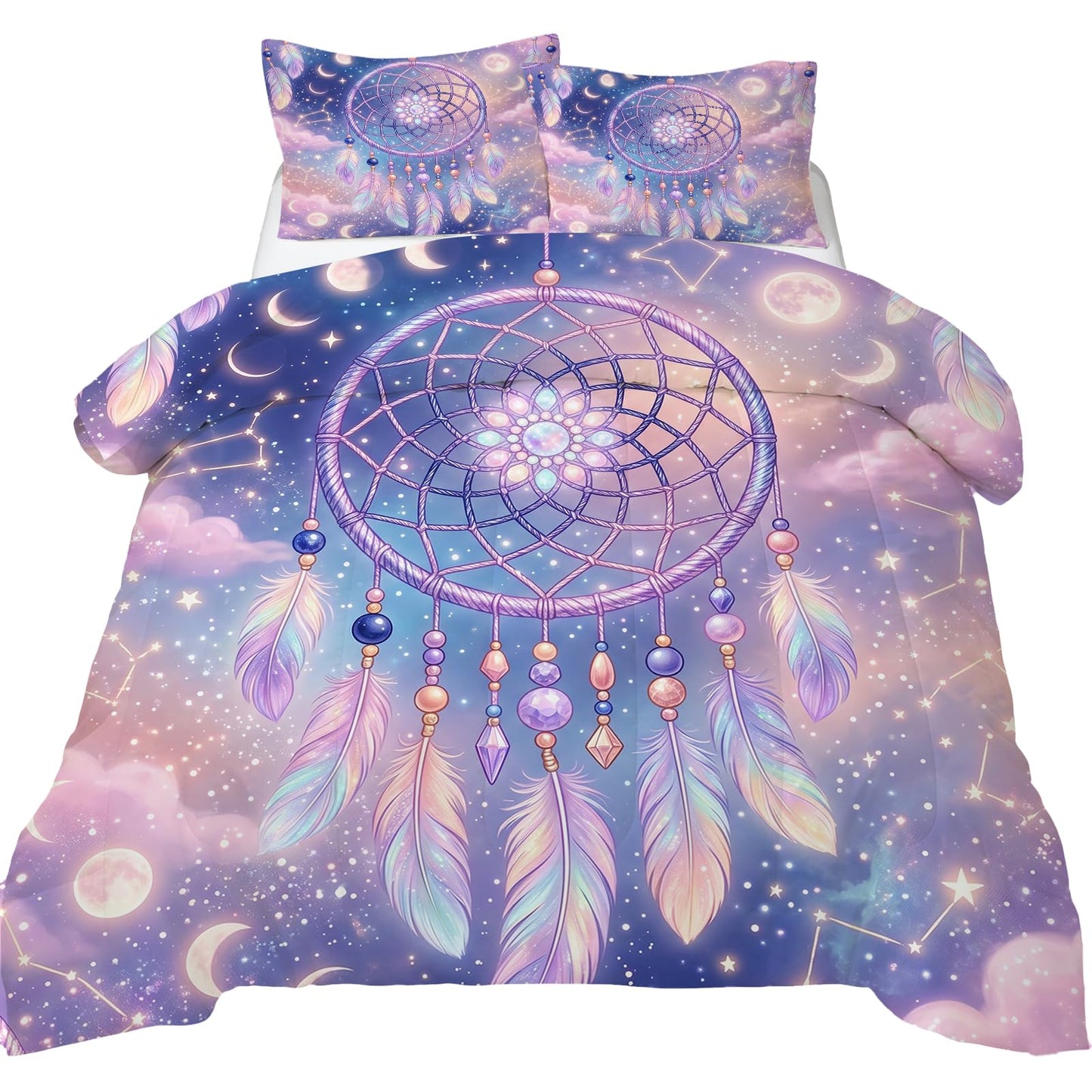 DJNEAR Purple Dream Catcher Comforter Set, Boho Galaxy Star Moon Print Bedding Set Twin Size for Kids Boys Girls Teens, Soft Microfiber Room Decor 1 Comforter 1 Pillowcase
