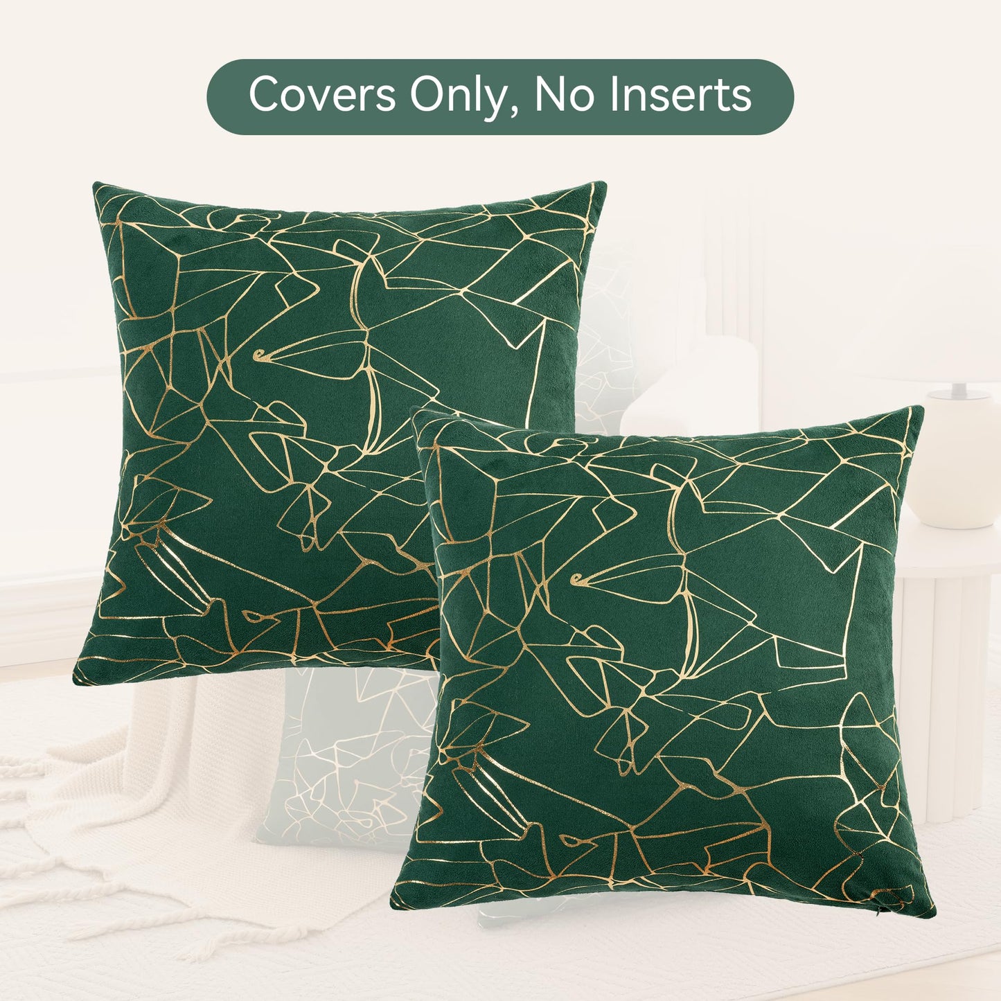 JELLYMONI Pillow Covers Set of 2, 18 x 18 inch Glitter Decorative Pillow Shams Green with Gold Streaks, Soft Pillowcases Home Decor for Sofa Couch Bed (Gold Dark Green)