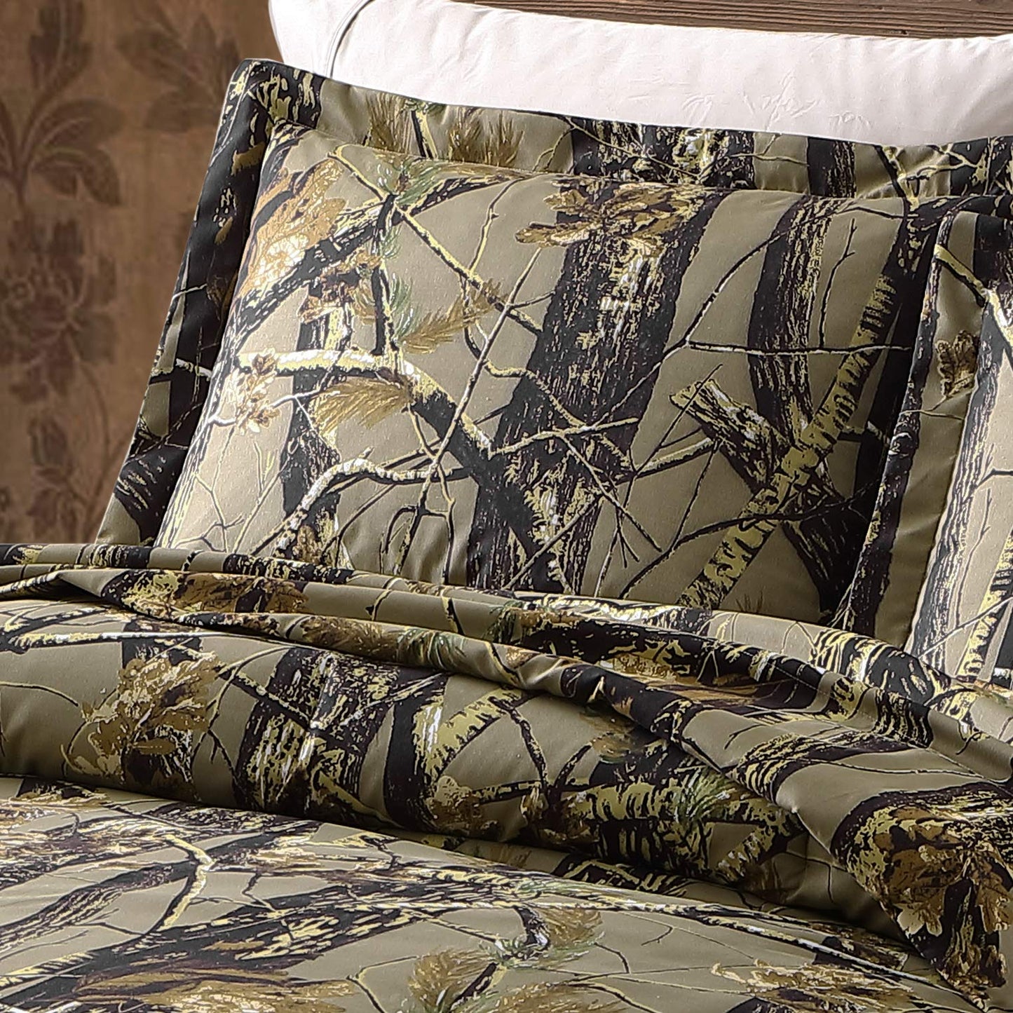 Chezmoi Collection Salem 3-Piece Cabin Lodge Forest Woods Comforter Set - Nature Camo Tree Leaves Printed Soft Microfiber Bedding - Natural, Queen