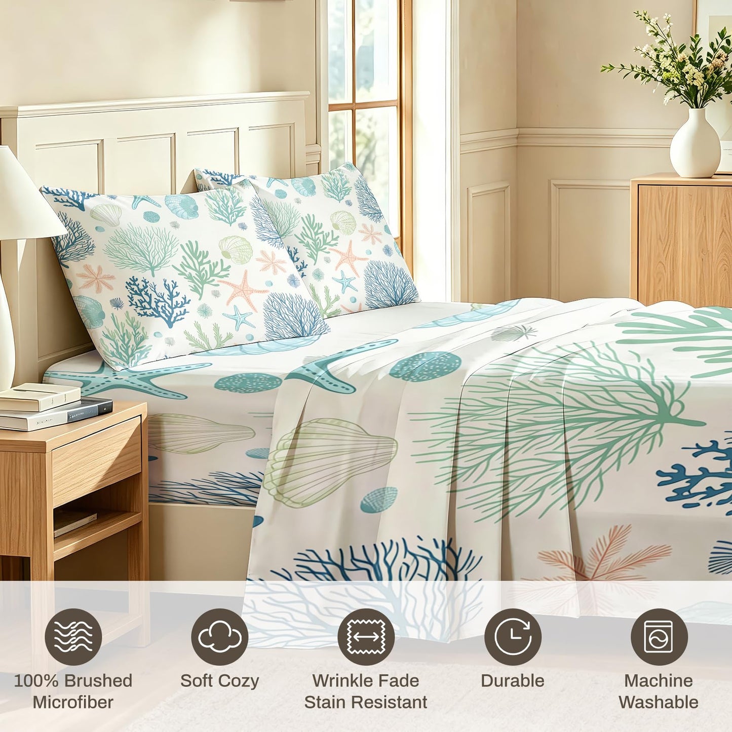 Coral Queen Bedding Set Marine Life Sheet Sets