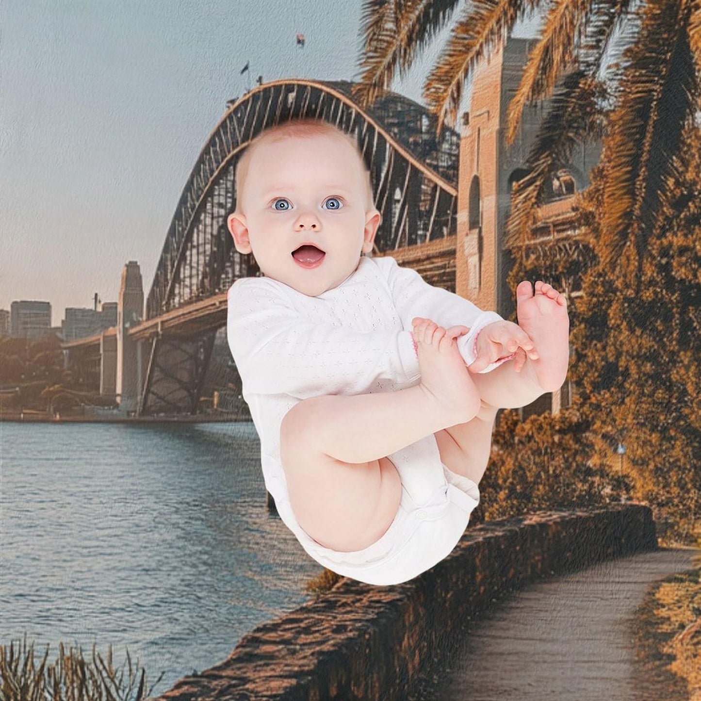 HDESDIS Modern City Bridge Throw Blanket, Soft Cozy Warm Sunset Harbour Skyline View Flannel Blankets for Sofa Couch Bed, 30x40 Inch