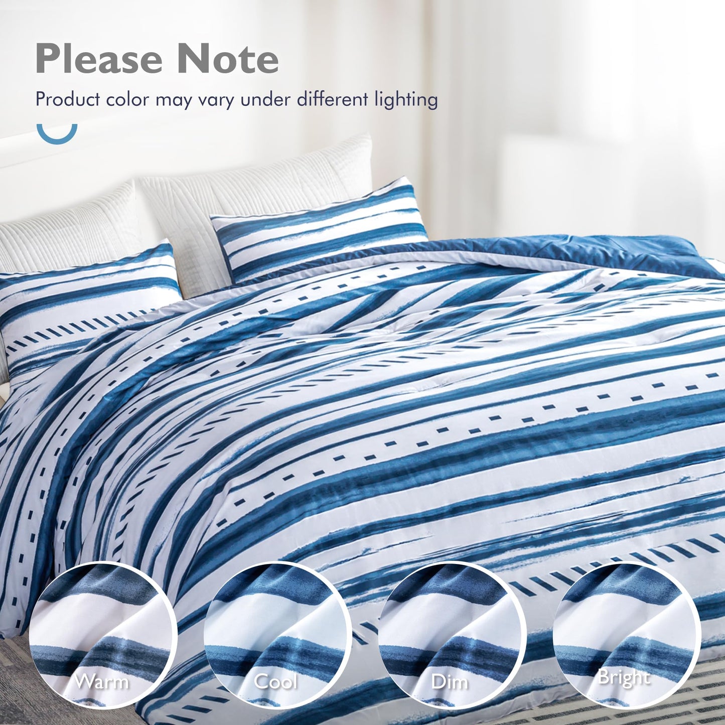ALPHA HOME Comforter Set King Size, Nautical Style All Season Bedding Set, Comfortable Fluffy Comforter Set with 100% Cotton Fabric (1 Comforter, 2 Pillowcases)