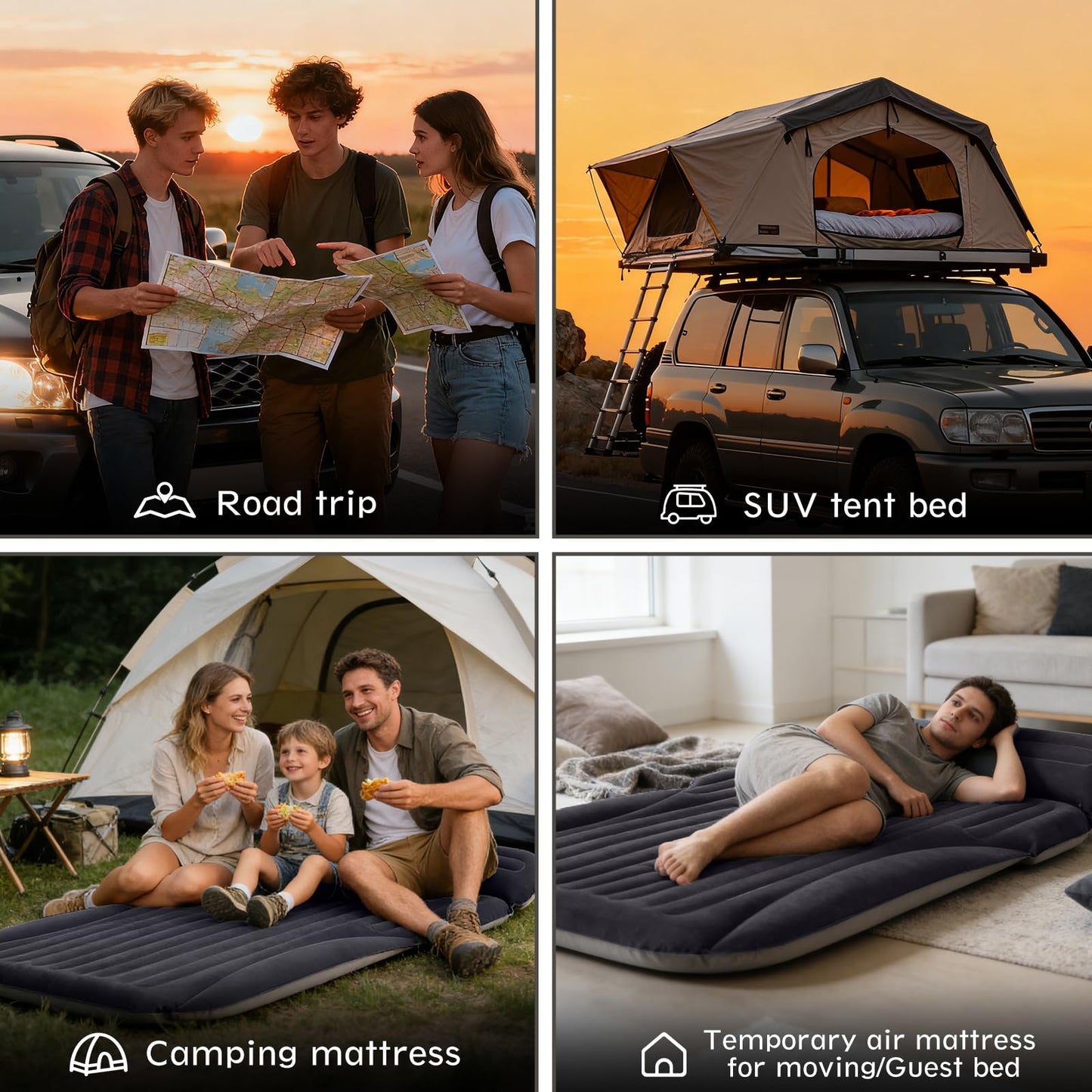 Ciremiv SUV Air Mattress, Double-Sided Thick Flocked Car Air Mattress with Built-in Pump & Pillow, Complete Sleeping Accessories for Auto Camping & Road Trips(Blue Black)