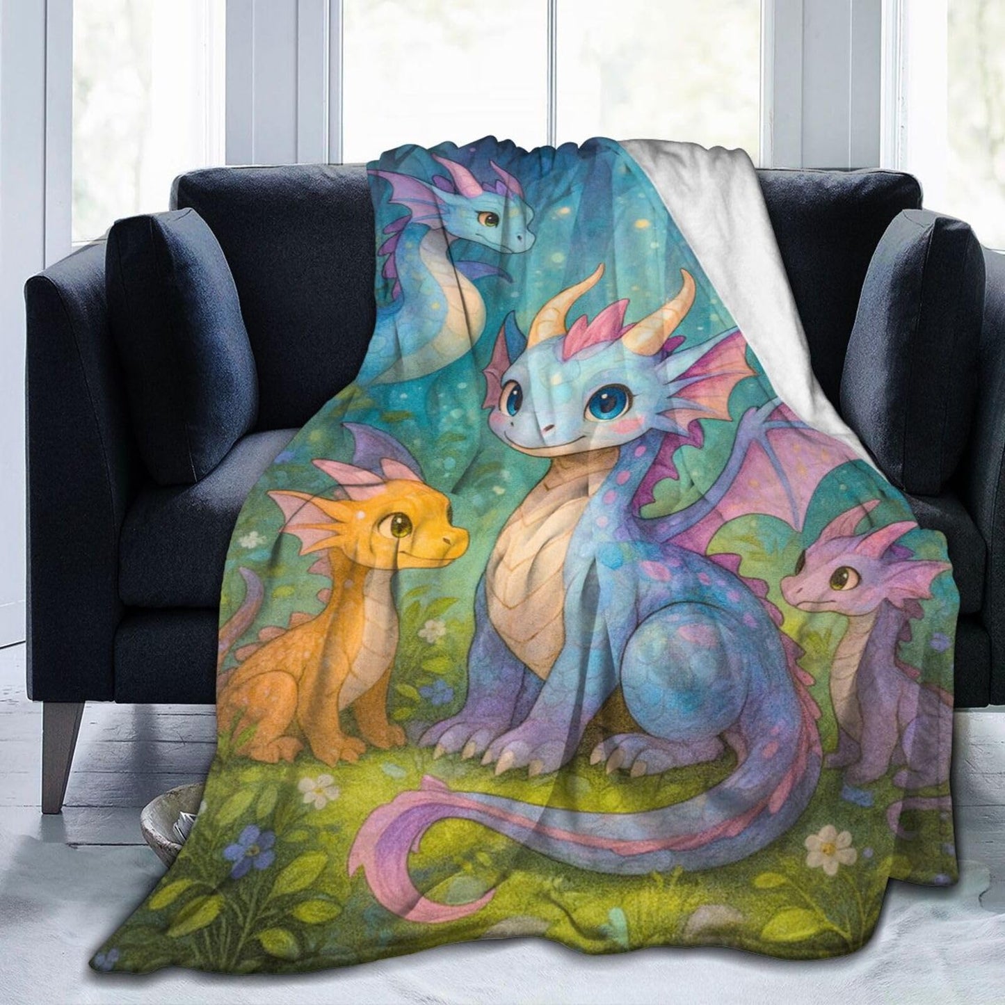 Dragon Blanket Cartoon Western Dragon Throw Blanket Fuzzy Plush Super Fleece Plush Soft Cozy Warm Stuff Bedding Nursery Toddler Baby Blankets Gifts for Boys Girls Kids Adult Men Women 40"X50"
