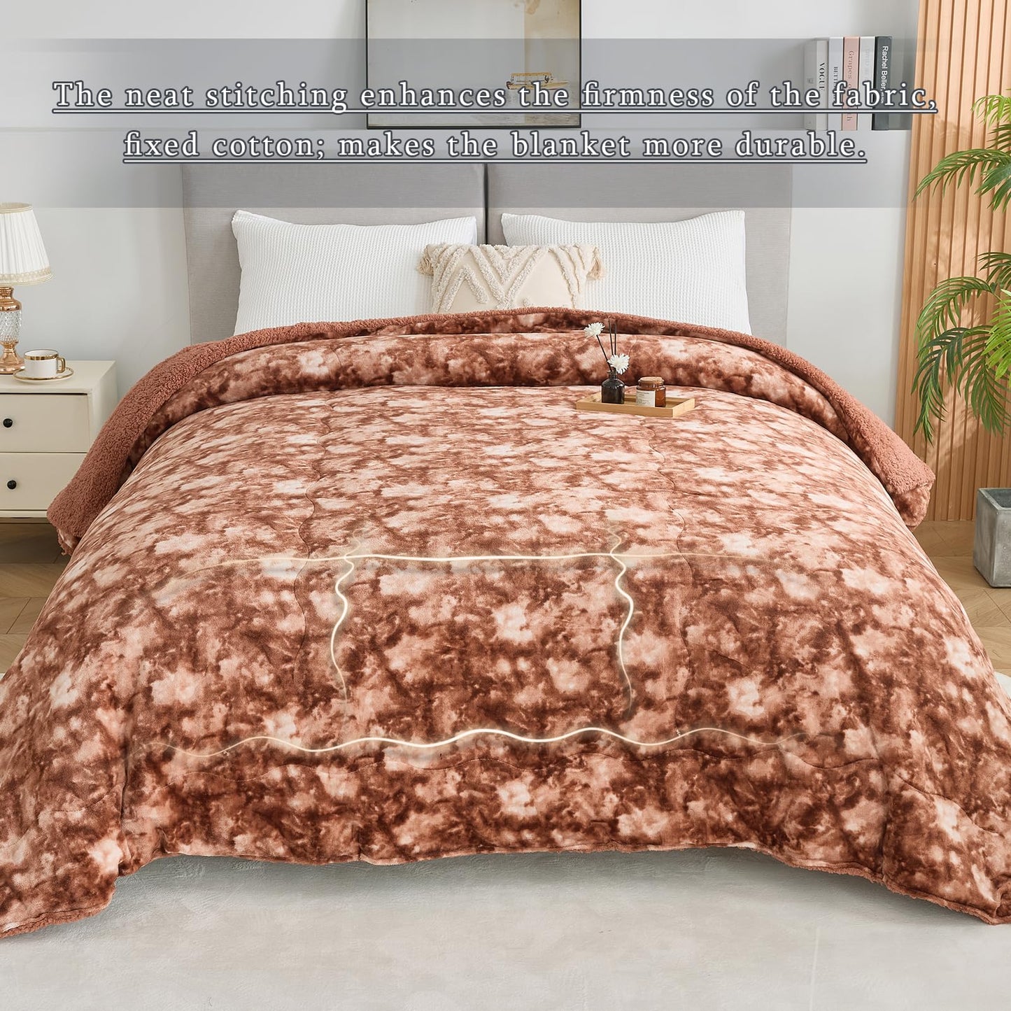 CHOSHOME Sherpa Fleece Blanket- Thick Warm Blanket for Winter, Soft Fuzzy Plush Blanket for Bed, Couch, Travel (Tie Dye Brown, King 90" x 108")