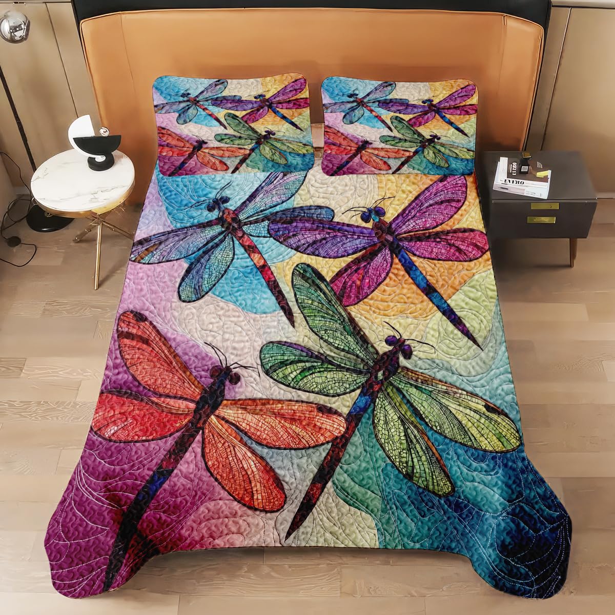 LUSHIS Patchwork Quilt Set, Patchwork Throw Bedspread Bed Sets - Animals Coverlet Sets All Season Soft Microfiber Lightweight Bedding Set (Dragonfly #3)