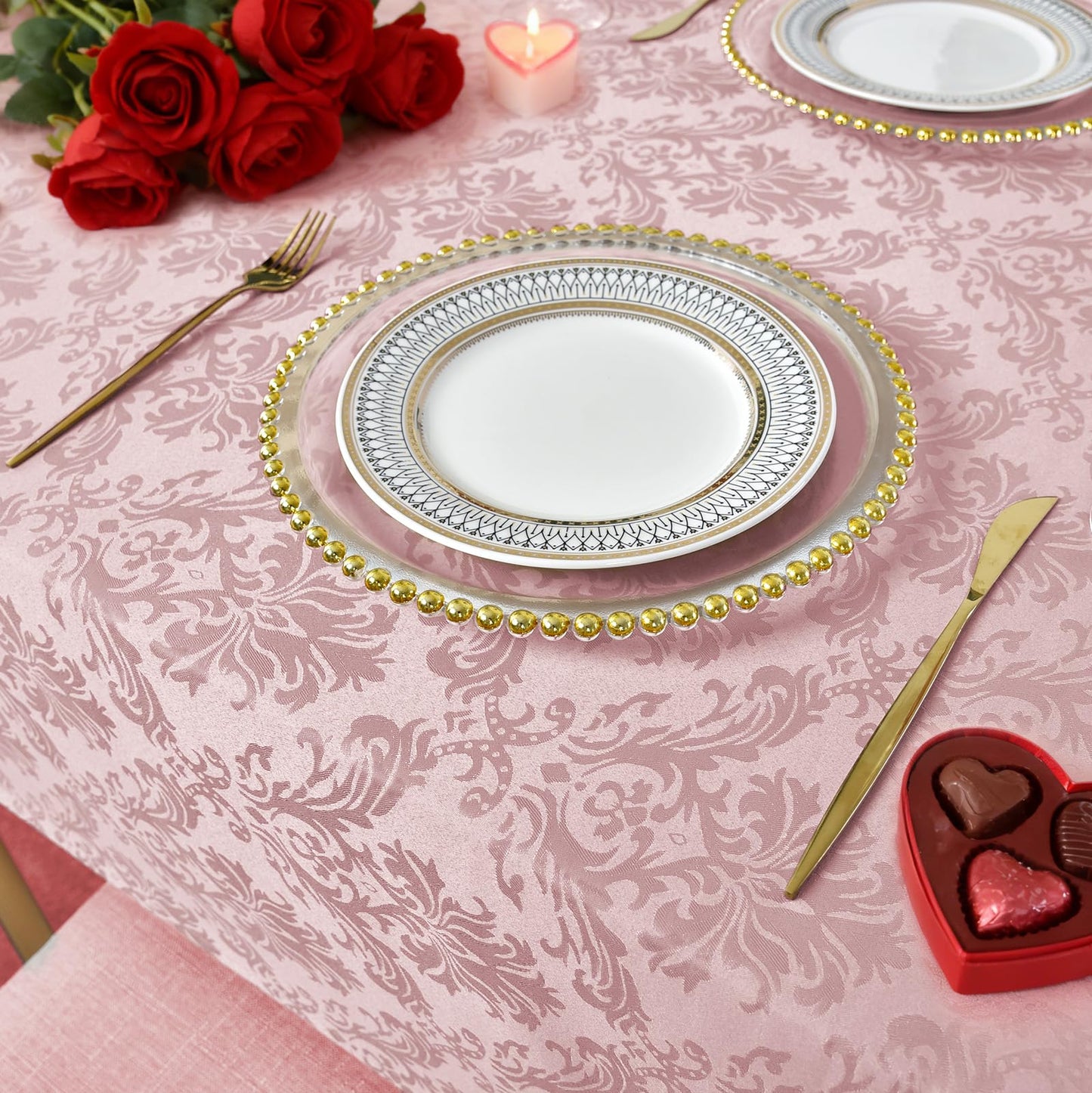 SASTYBALE Pink Jacquard Damask Rectangular Tablecloth 60 x 84 Inch