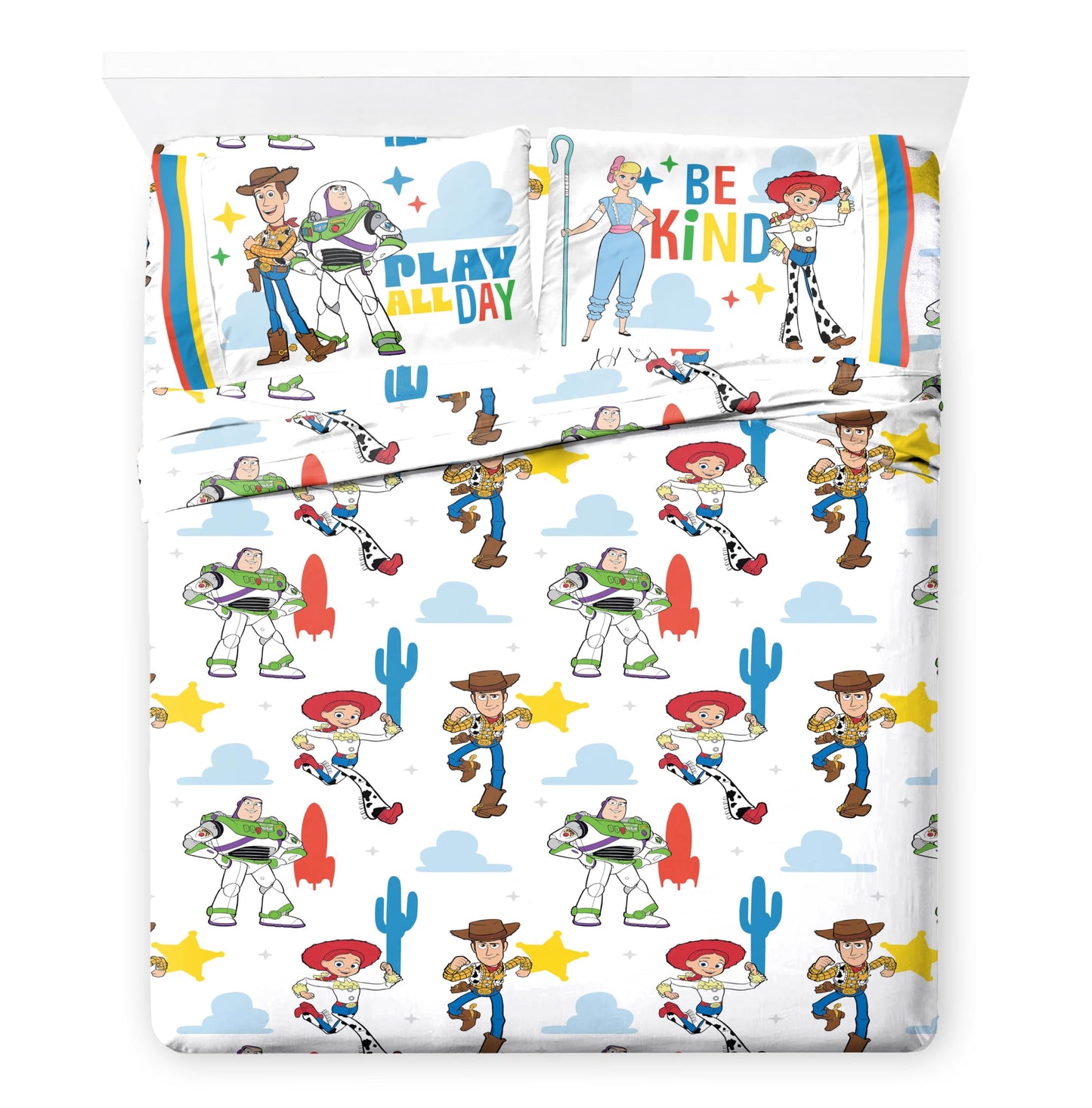 Jay Franco Kids Comforter Set Includes Sheets and Pillow Cover - Soft and Cozy Bed Set for Stylish Room Décor, Blue - Toy Story, 7 Piece Queen
