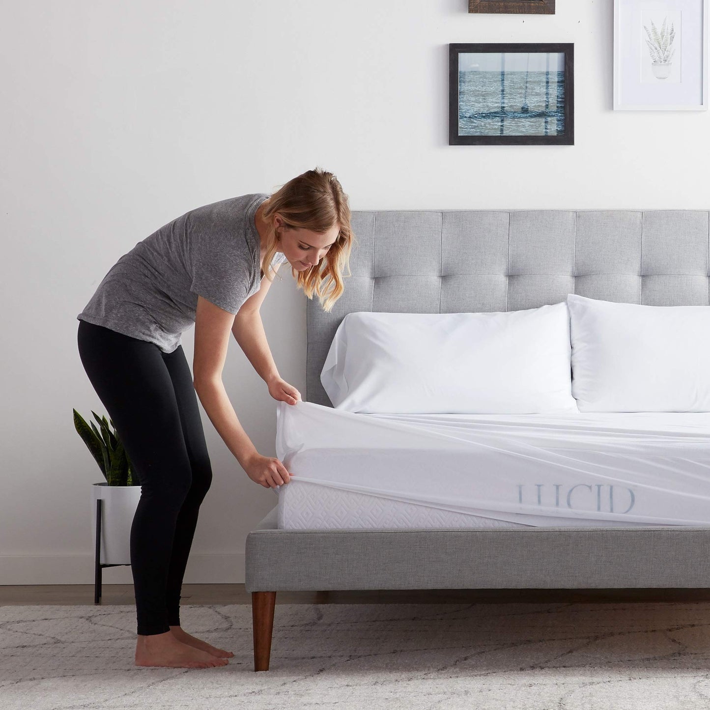 LUCID Premium Rayon from Bamboo Jersey Mattress Protector | Full Size Waterproof Mattress Protector | Ultra Soft, Fitted Sheet Style, White
