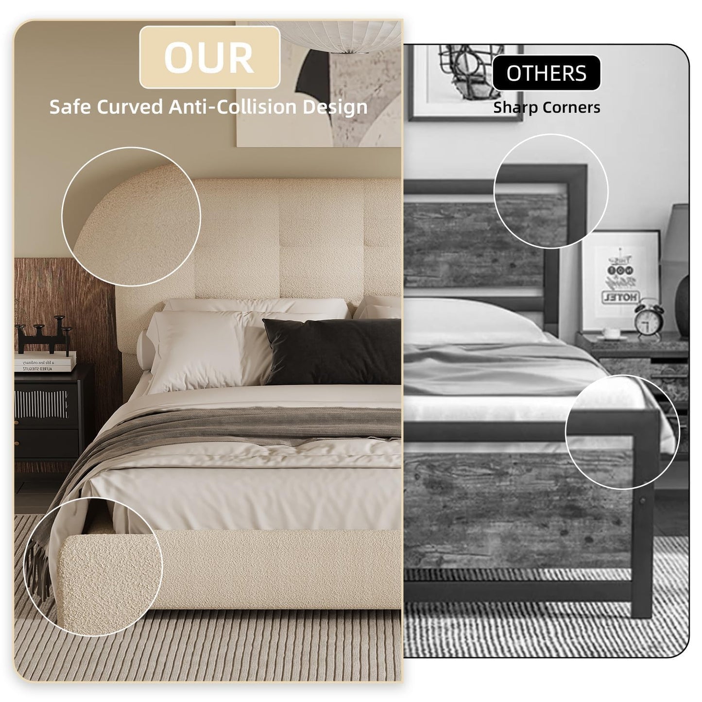 BarnFurin Full Size Bed Frame, Boucle Upholstered Platform Bed with Headboard, Cloud Bed Frame, Soft Rounded Corners, No Box Spring Required, Easy Assembly, Cream