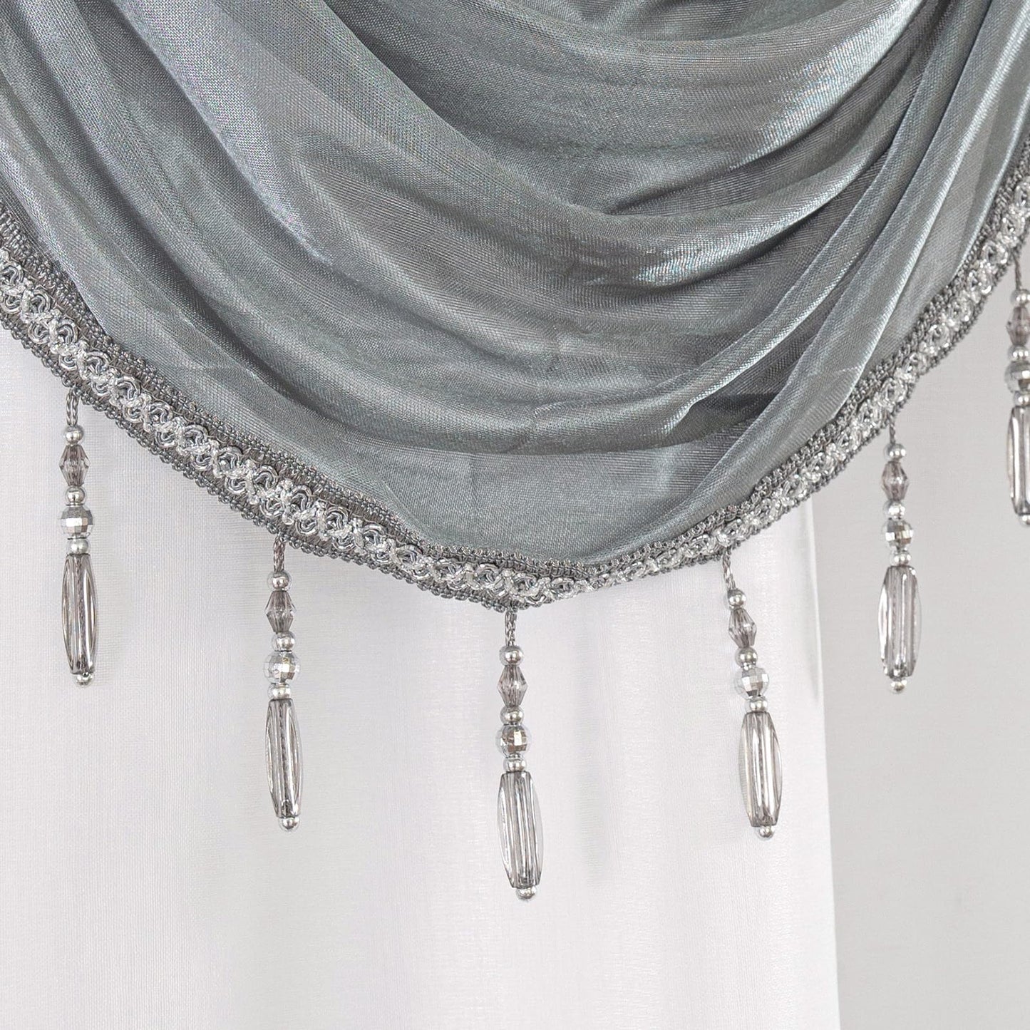 Petrichor Embroidered Sheer Curtain 2 Panels Set - Luxury Window Curtain Attached Valance with Satin Backing and 2 Tie Backs for Living Room,Dining Room, 54x84 inches, Gray