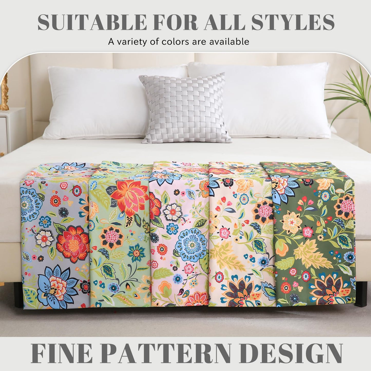 Bedlifes King Sheet Set Ultra Soft, Breathable, Silky Flower Deep Pocket 100% Microfiber Bedding, 4 Piece King Size Floral