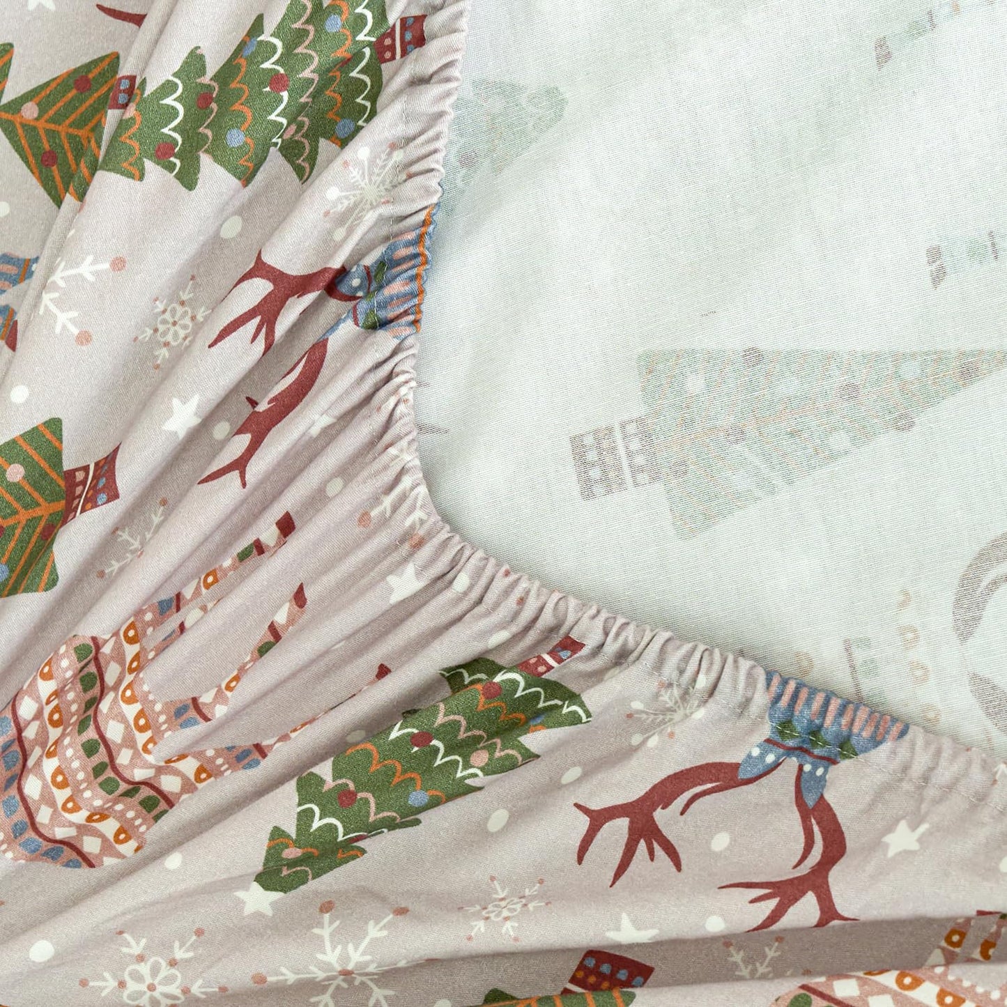 Zusbest Grey Sheets Queen 100% Brushed Cotton Flannel-Like Green Tree Deer Printed Bed Sheets Set with Deep Pocket 17.5‘’ Heavyweight 4PC, Button Pillowcases Extra Soft Breathable