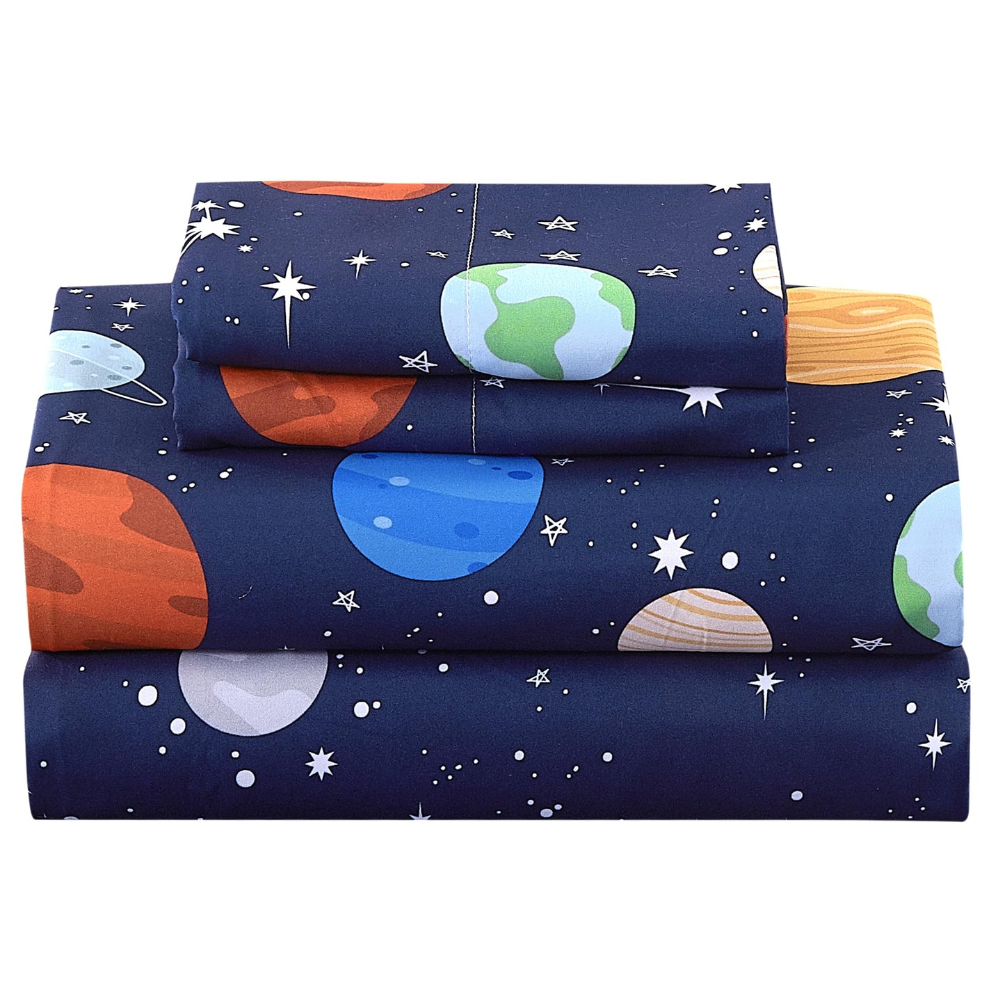 CozySmile Full Sheet Set Kids,4 Pieces Breathable Soft Microfiber Bedsheets for Child Boys, Oeko-TEX, Anti Pilling Deep Pockets Easy Care Bed Sheets, Planet