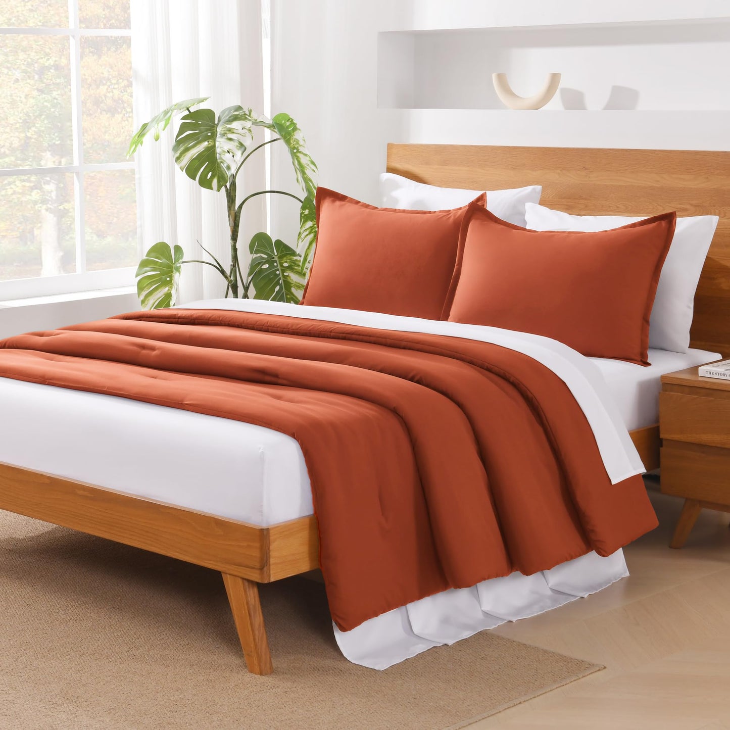 Andency Burnt Orange California King Comforter Set - 7 Pieces Terracotta Bed in a Bag Cal King Bedding Comforter Sets, Summer Solid Soft Lightweight Comforter with Sheets, Pillowcases & Shams