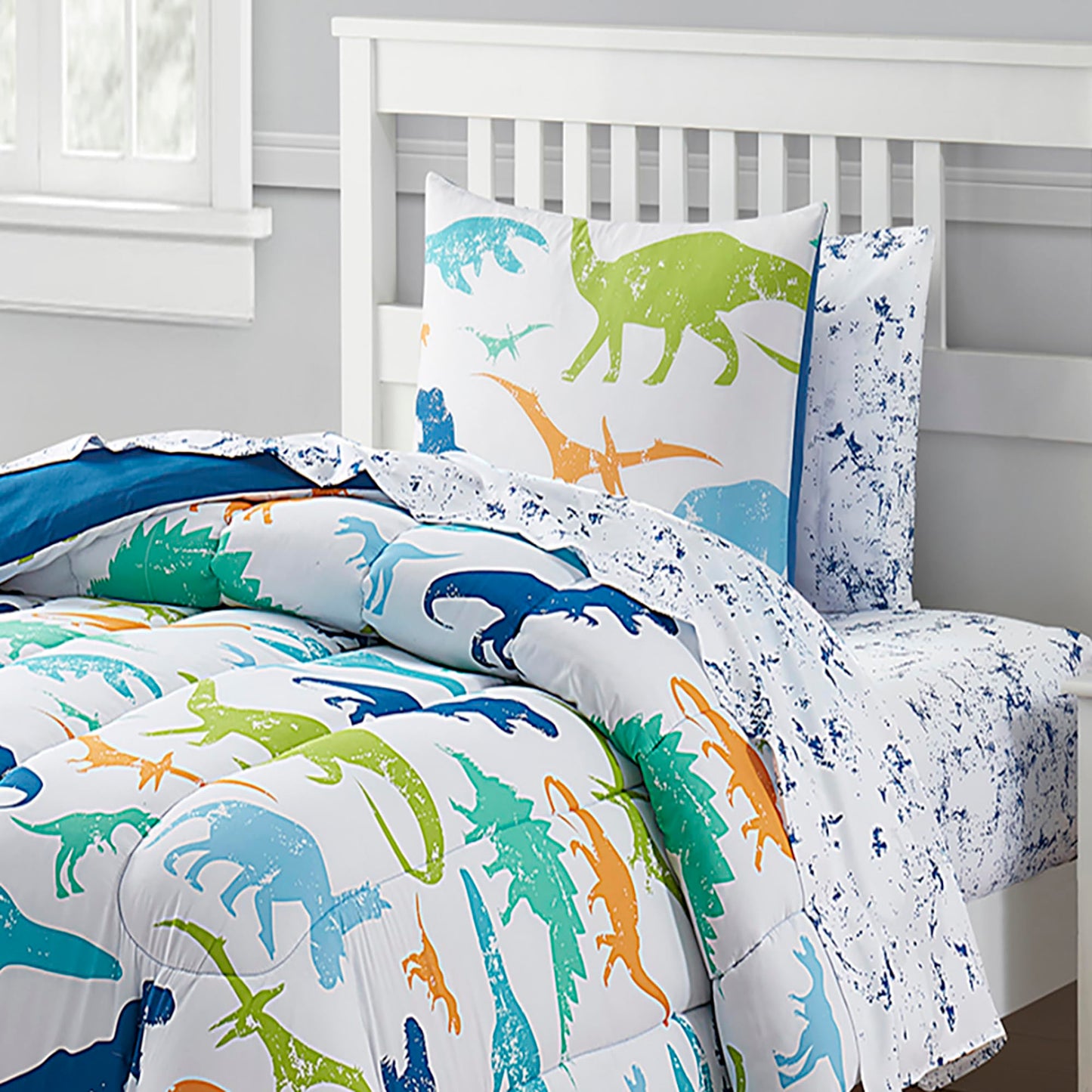 Kids Bedding Set Bed in a Bag for Boys and Girls Toddlers Printed Sheet Set and Comforter , Twin, Dinosaur