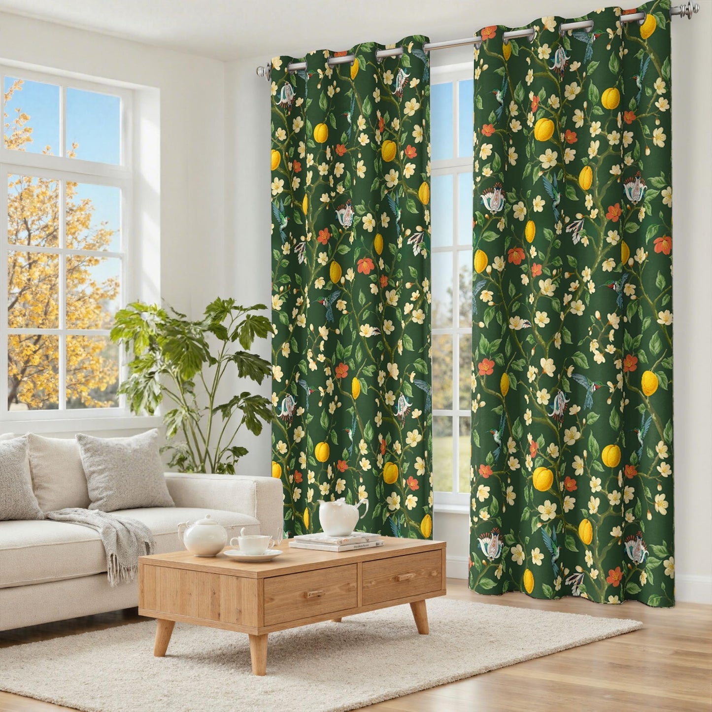 Floral Curtains 100% Blackout, Vintage Hummingbird Black Out Curtain 84 Inches Long, Patterned Thermal Insulated Window Drapes 2 Panels, Grommet Room Darkening Curtains for Living Room Bedroom, Green