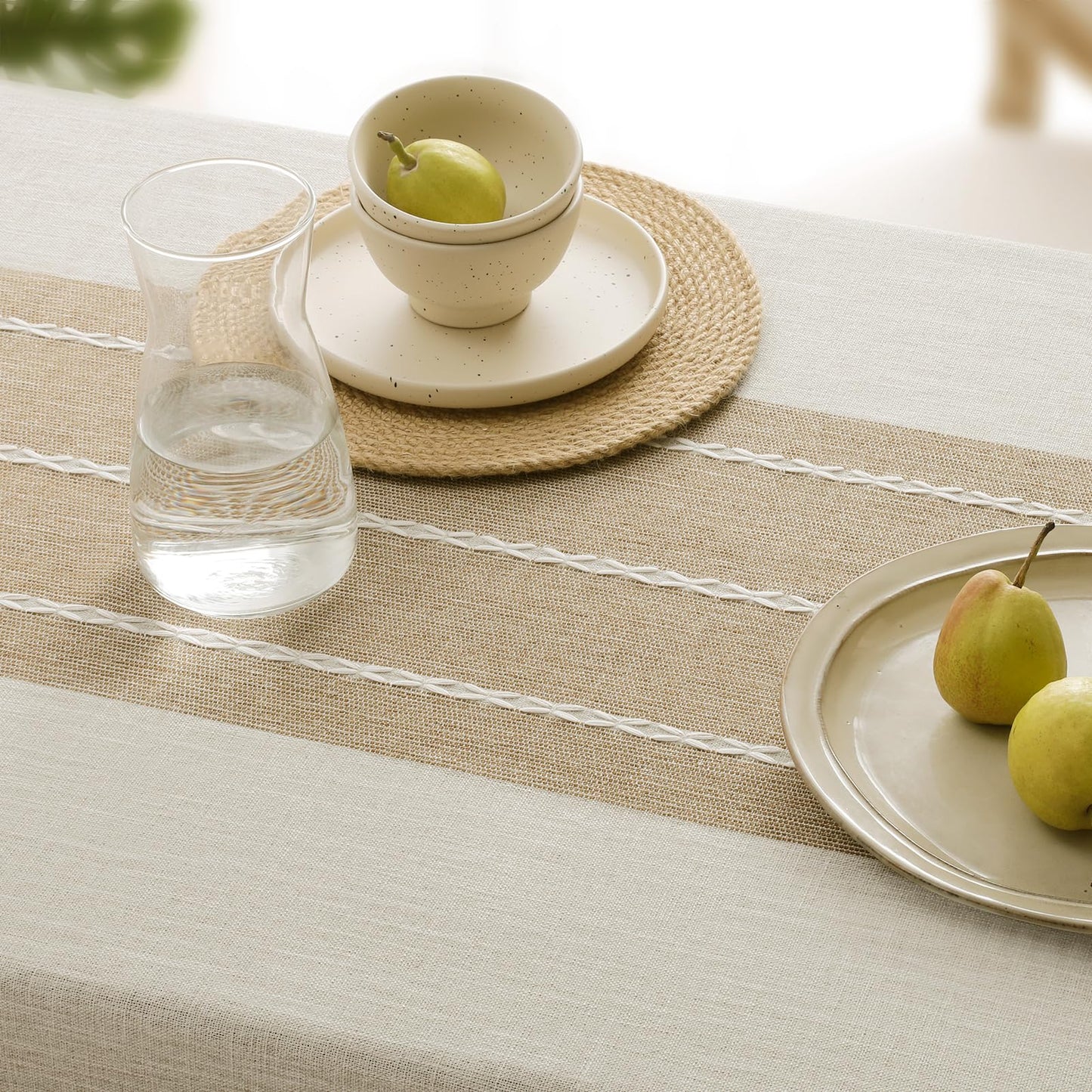 Softalker Outdoor Linen Tablecloth Square, Waterproof Cotton Boho Farmhouse Table Cloths with Tassel, Heavy Weight Wrinkle Free Table Cover for Picnic Camping Dining - 55 x 55 Inch, Coffee Lines